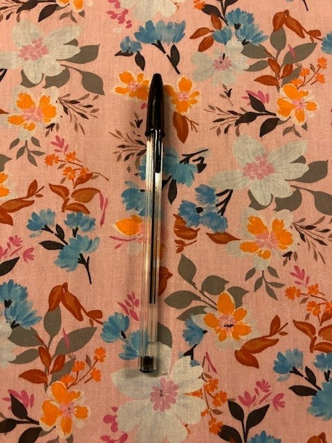 Pink, Blue & White Floral Cotton Lawn Lightweight 100% Cotton Fabric