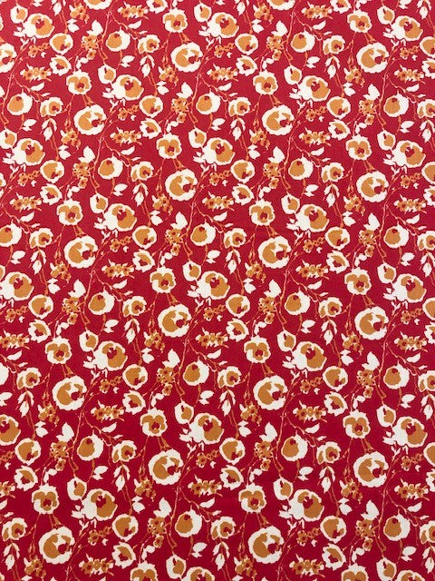 Red, Orange & White Abstract Floral Cotton Lawn – Lightweight 100% Cotton