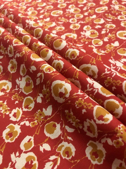 Red, Orange & White Abstract Floral Cotton Lawn – Lightweight 100% Cotton
