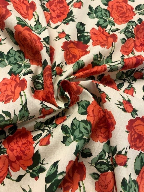 Red Rose Floral Cotton Lawn – Lightweight 100% Cotton Fabric
