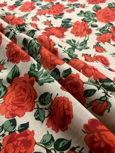 Red Rose Floral Cotton Lawn – Lightweight 100% Cotton Fabric