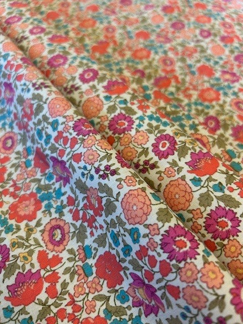 Multi-Coloured Floral Cotton Lawn Fabric – Ivory Base | 100% Cotton | 145cm Wide