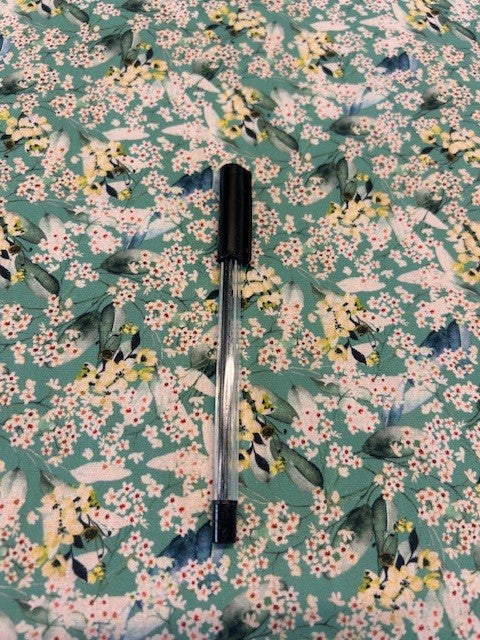 Enigmatic Floral Cotton Lawn Fabric –  Sea Green Base | 100% Cotton | 145cm Wide