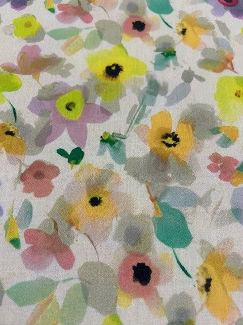 Watercolour Pansy Cotton Lawn Fabric – White Base | 100% Cotton | 145cm Wide