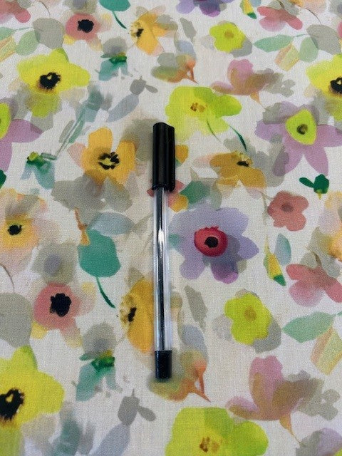Watercolour Pansy Cotton Lawn Fabric – White Base | 100% Cotton | 145cm Wide