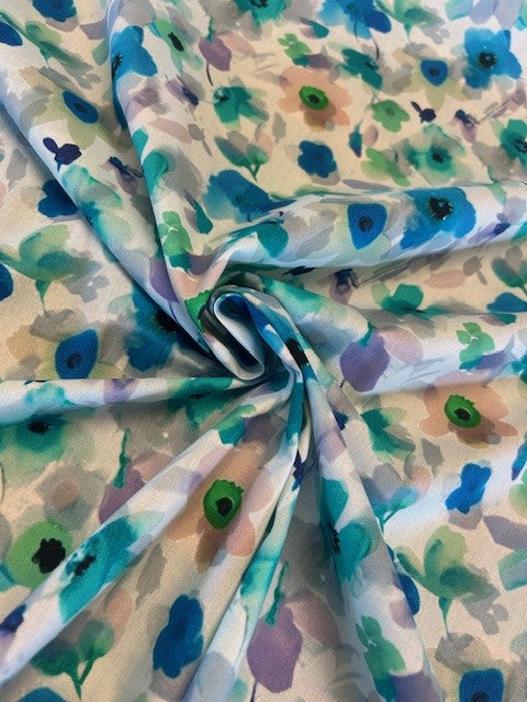 Watercolour Pansy Cotton Lawn Fabric – White Base | 100% Cotton | 145cm Wide