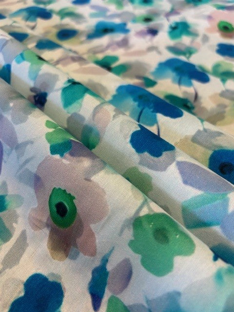 Watercolour Pansy Cotton Lawn Fabric – White Base | 100% Cotton | 145cm Wide