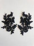 Black Corded Applique, Beaded & Sequined. Sold as Pairs