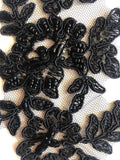 Black Corded Applique, Beaded & Sequined. Sold as Pairs