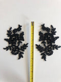 Black Corded Applique, Beaded & Sequined. Sold as Pairs