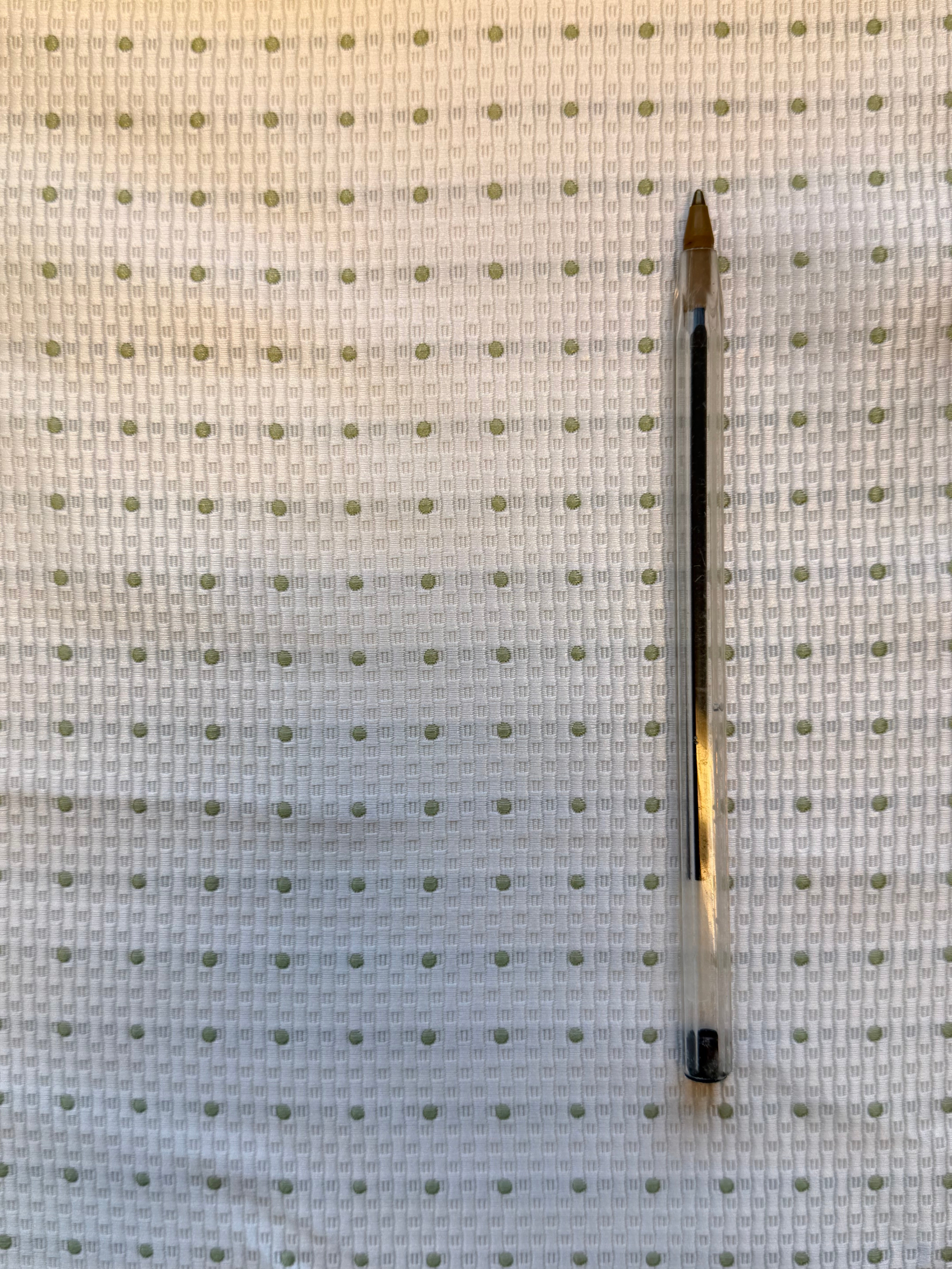 White Textured Woven Fabric with Pistachio Spots – 130 cm Wide