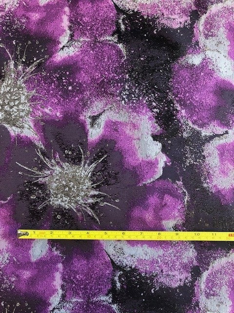 Purple & Gold Lurex Large Floral Jacquard