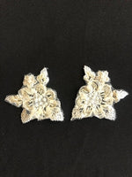 Champagne embroidery and beaded applique - 7cm wide (pair) - Deadstock fabric on AmoThreads