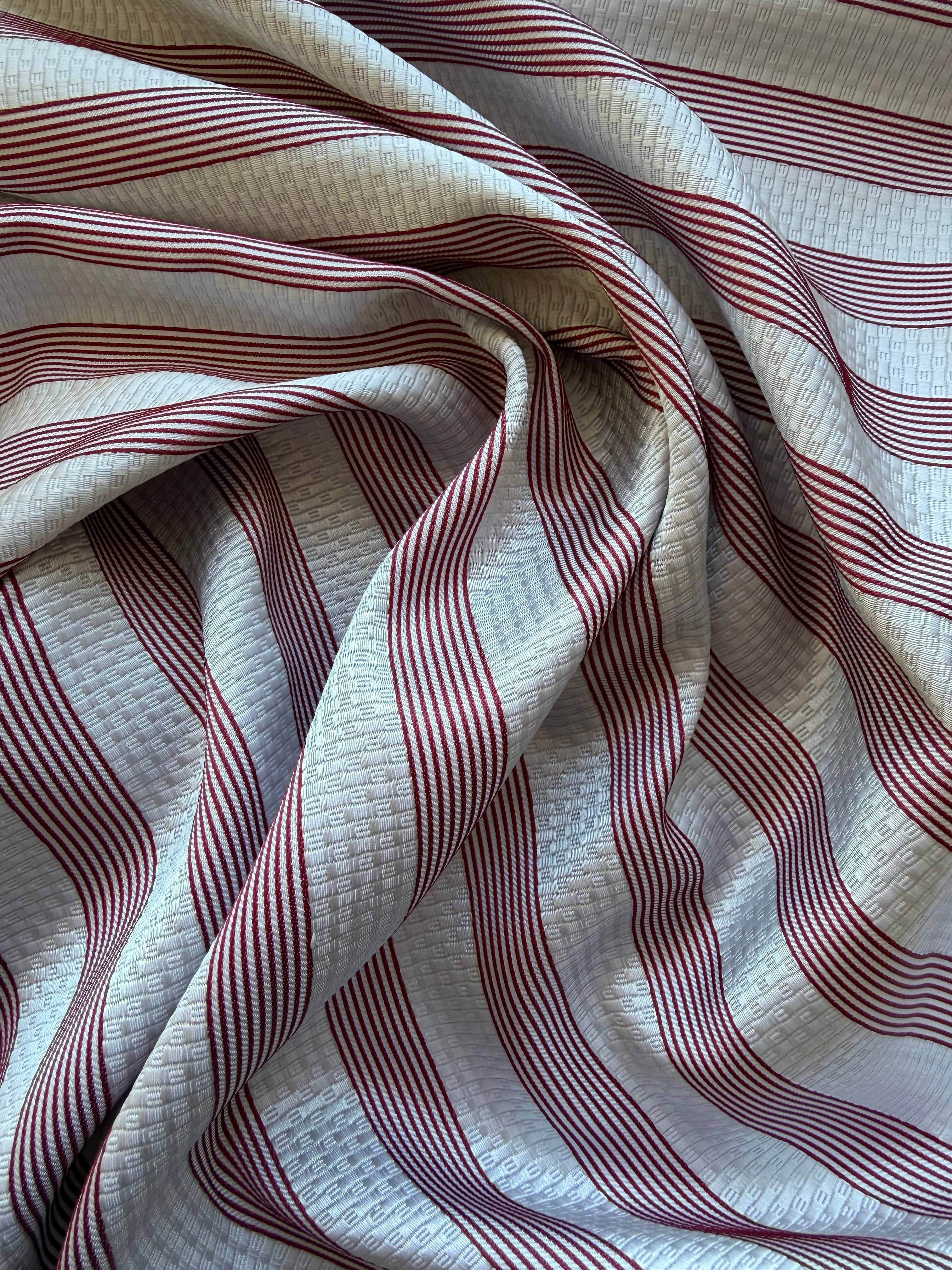 Grey Textured Fabric with Burgundy Stripes – 130 cm Wide, German Woven