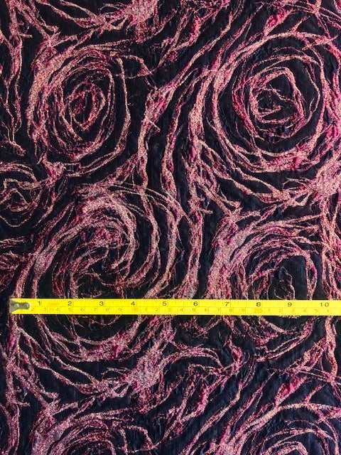 Burgundy Swirl On Black Jacquard With Pink Lurex