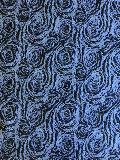 Blue Swirl On Black Jacquard With Silver Lurex