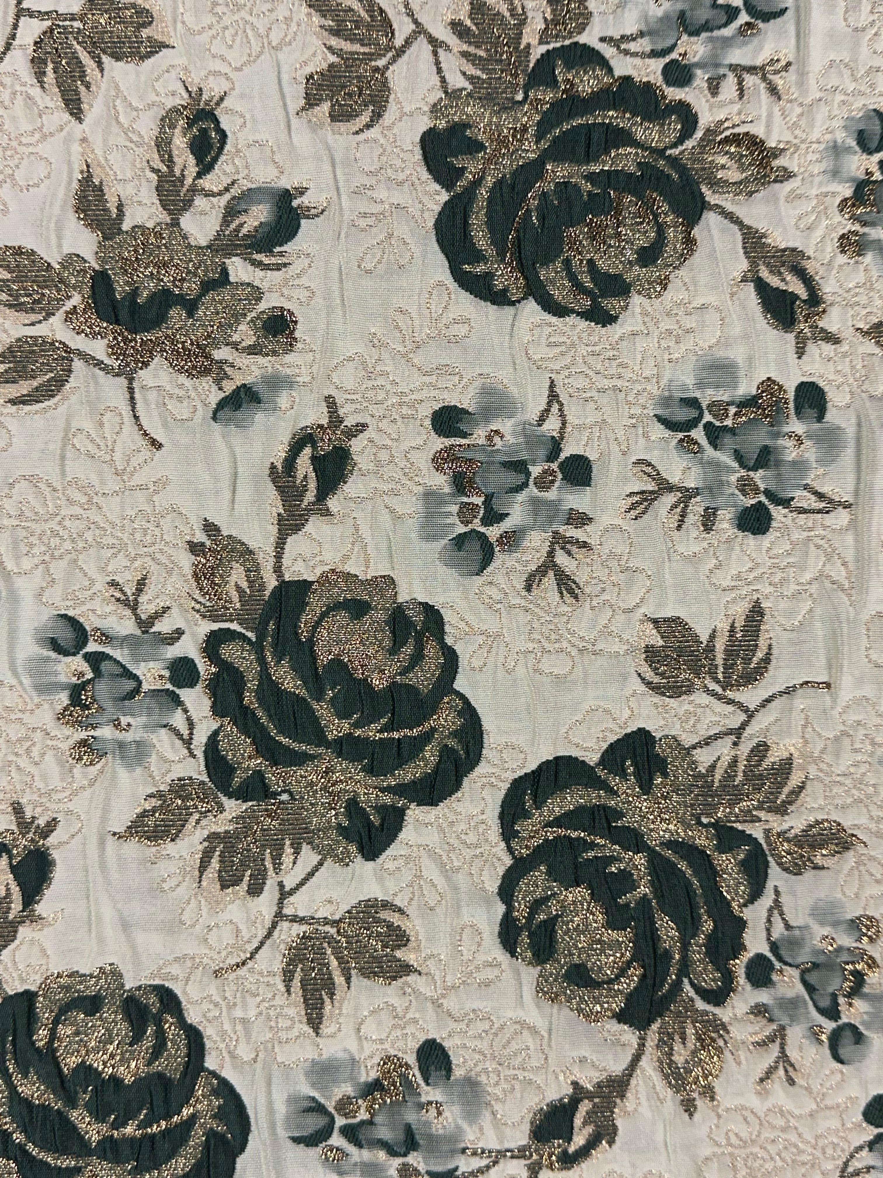 Flamboyant Floral Jacquard Fabric – Cream with Multicoloured Flowers – 89% Polyester, 11% Metallic ThreaD