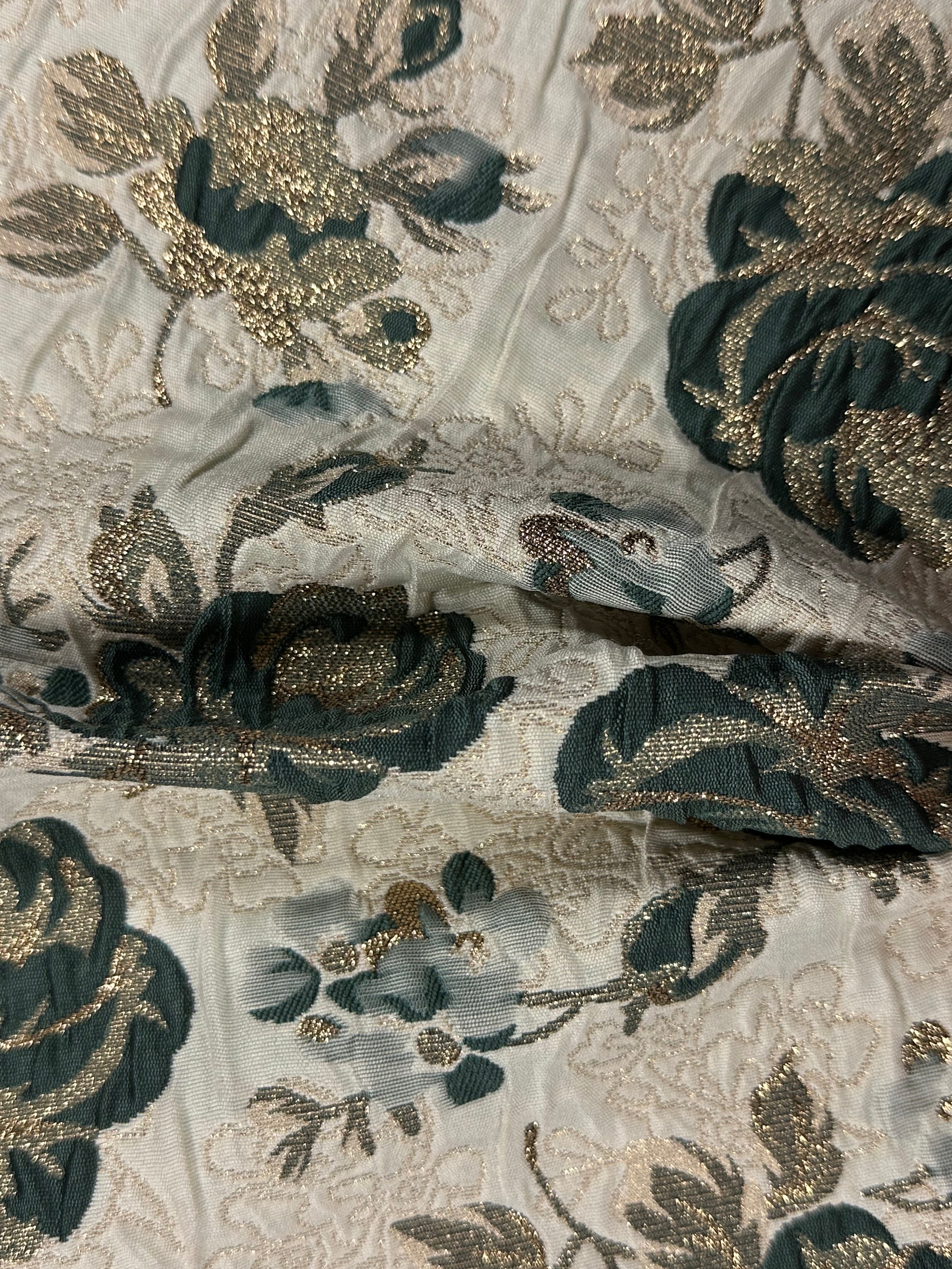 Flamboyant Floral Jacquard Fabric – Cream with Multicoloured Flowers – 89% Polyester, 11% Metallic ThreaD