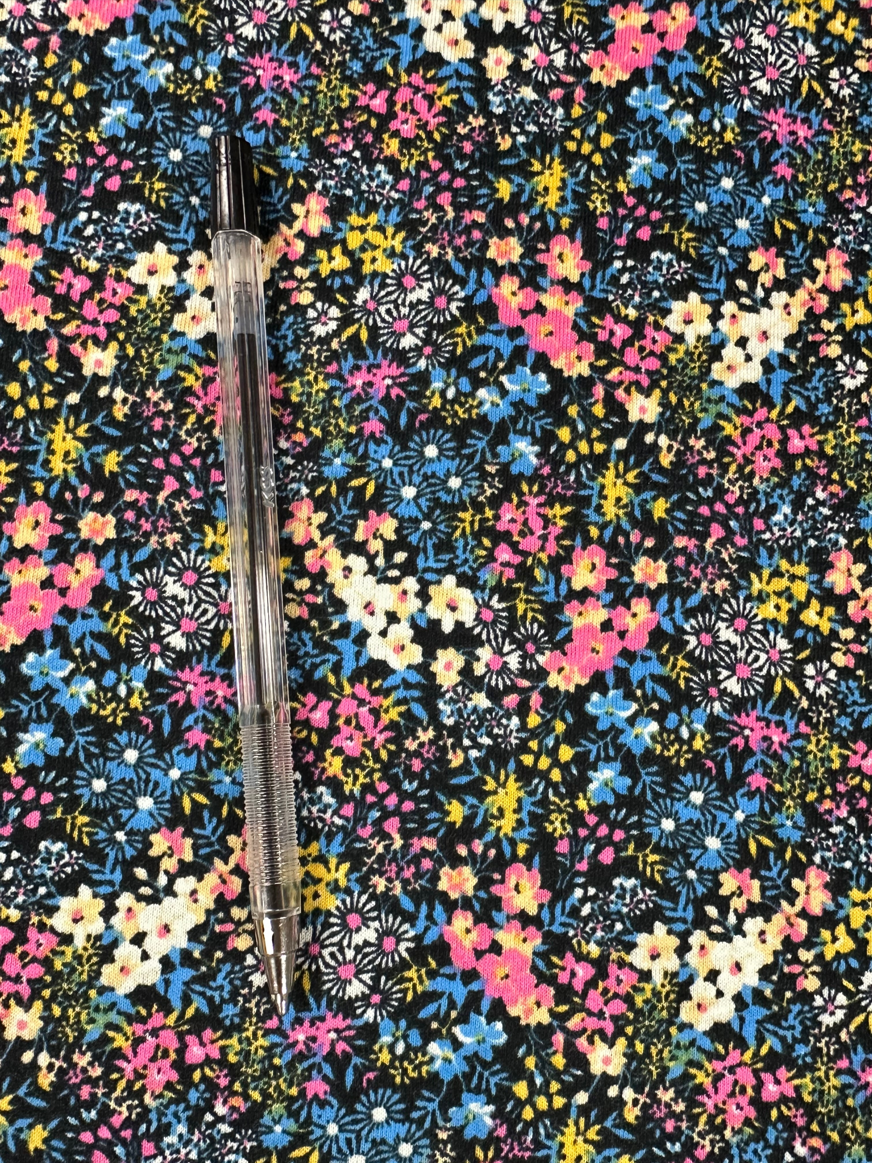 100% Cotton Fabric – Black Base with Dainty Floral Print – 180 cm Wide