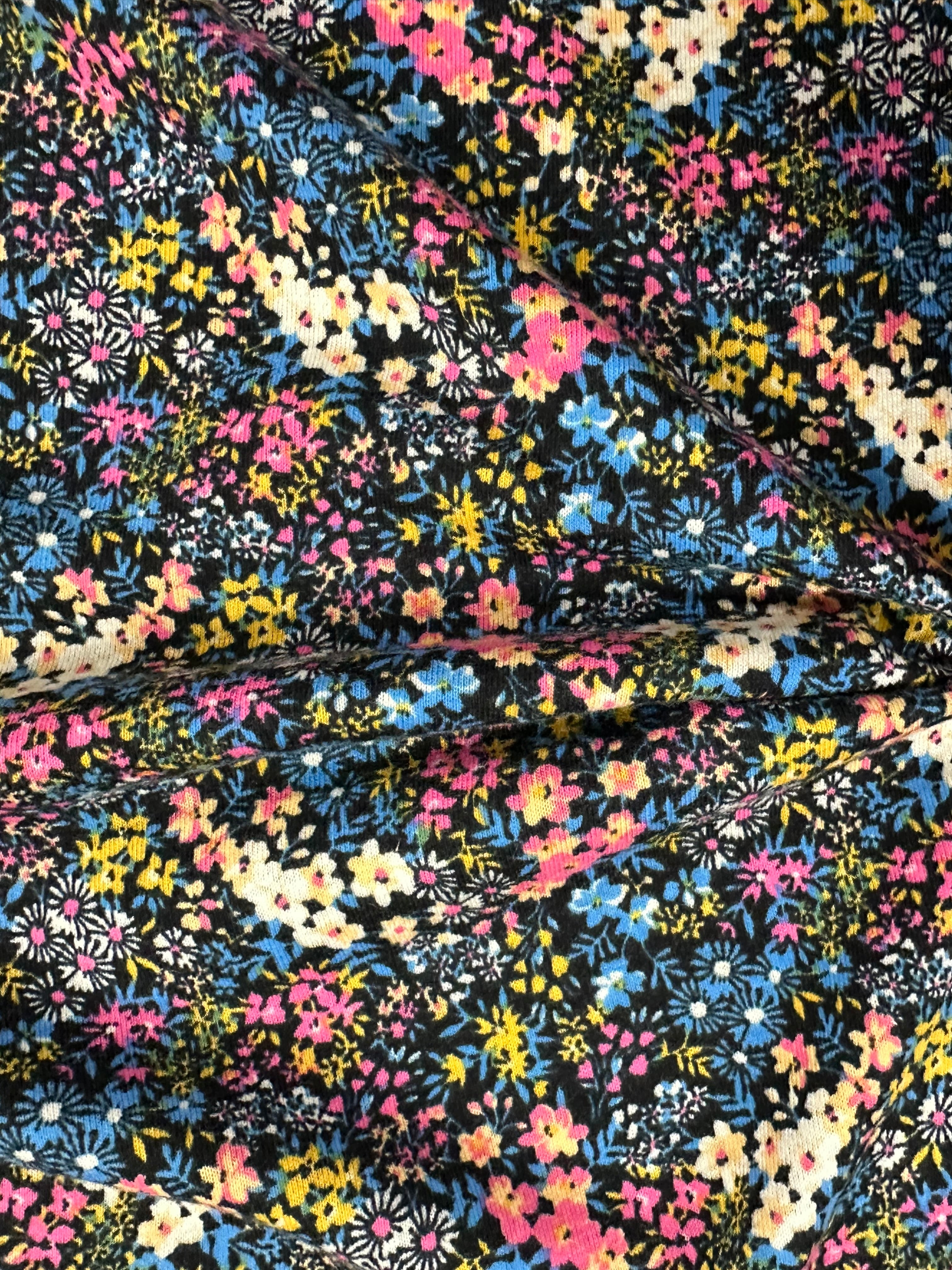 100% Cotton Fabric – Black Base with Dainty Floral Print – 180 cm Wide
