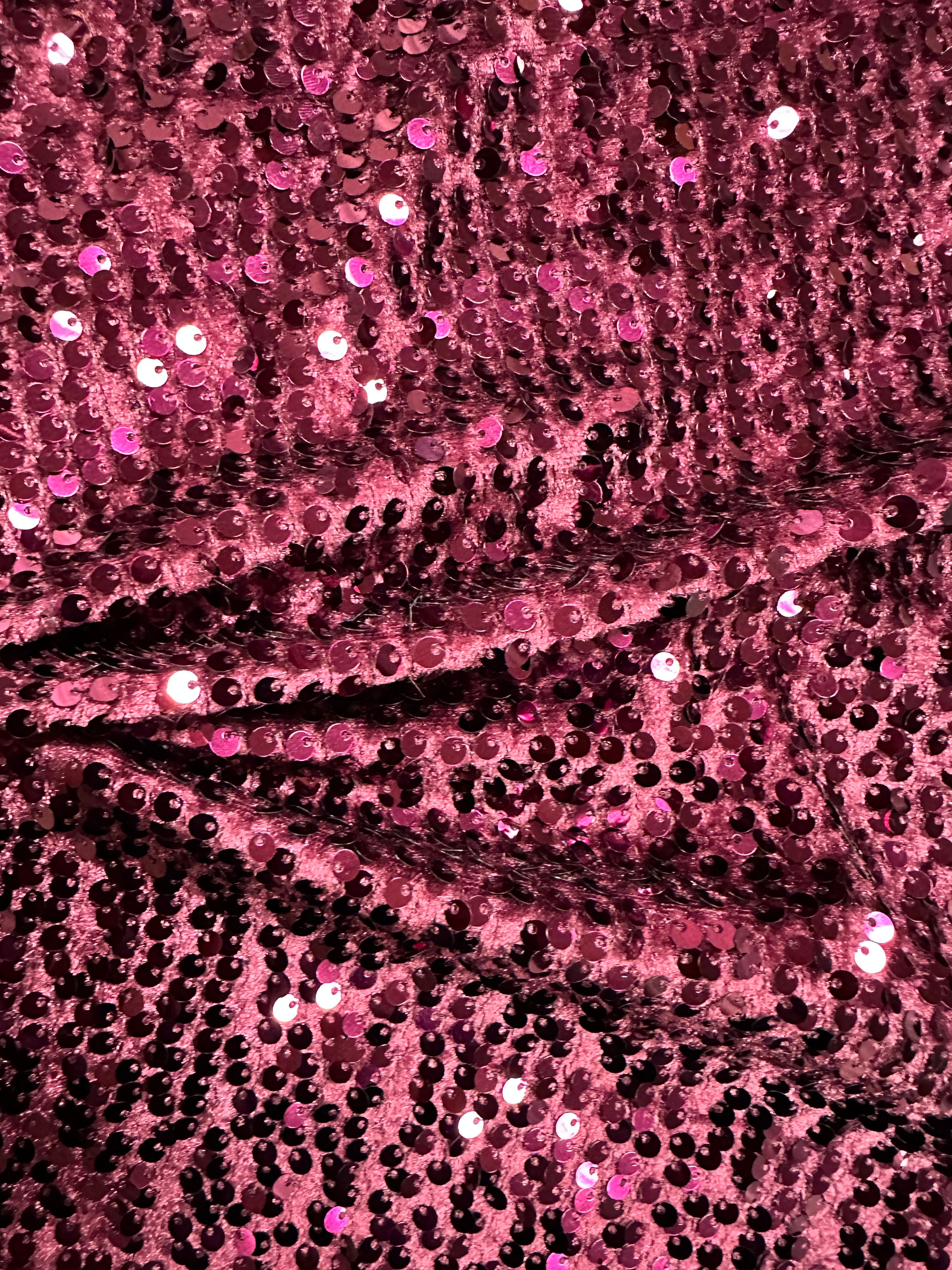 Mulberry Pink Sequinned Fabric – Luxurious & Eye-Catching – 100% Polyester