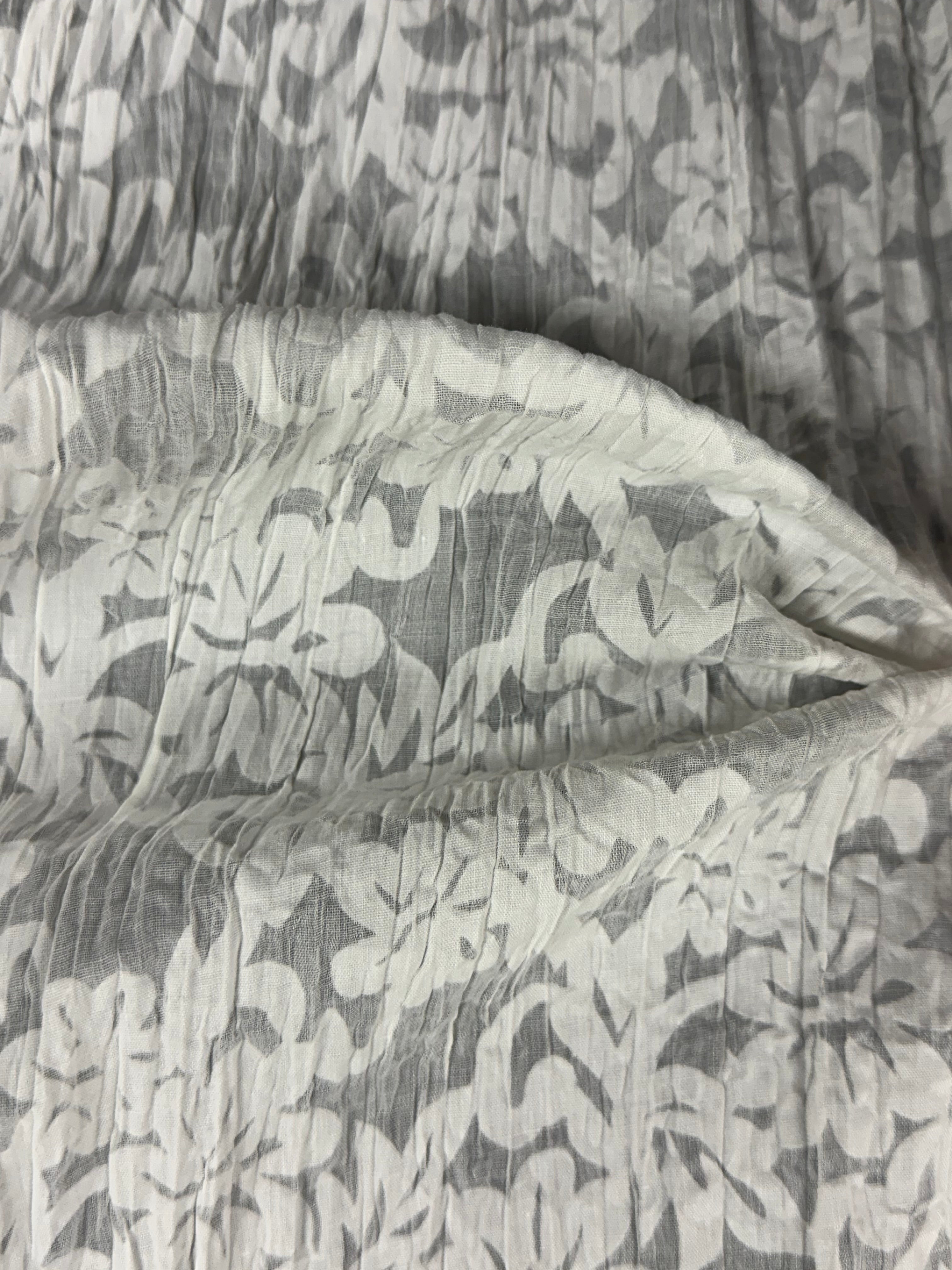 Floral Semi-Pleated Crushed Fabric – Off White Tones – 130 cm Wide
