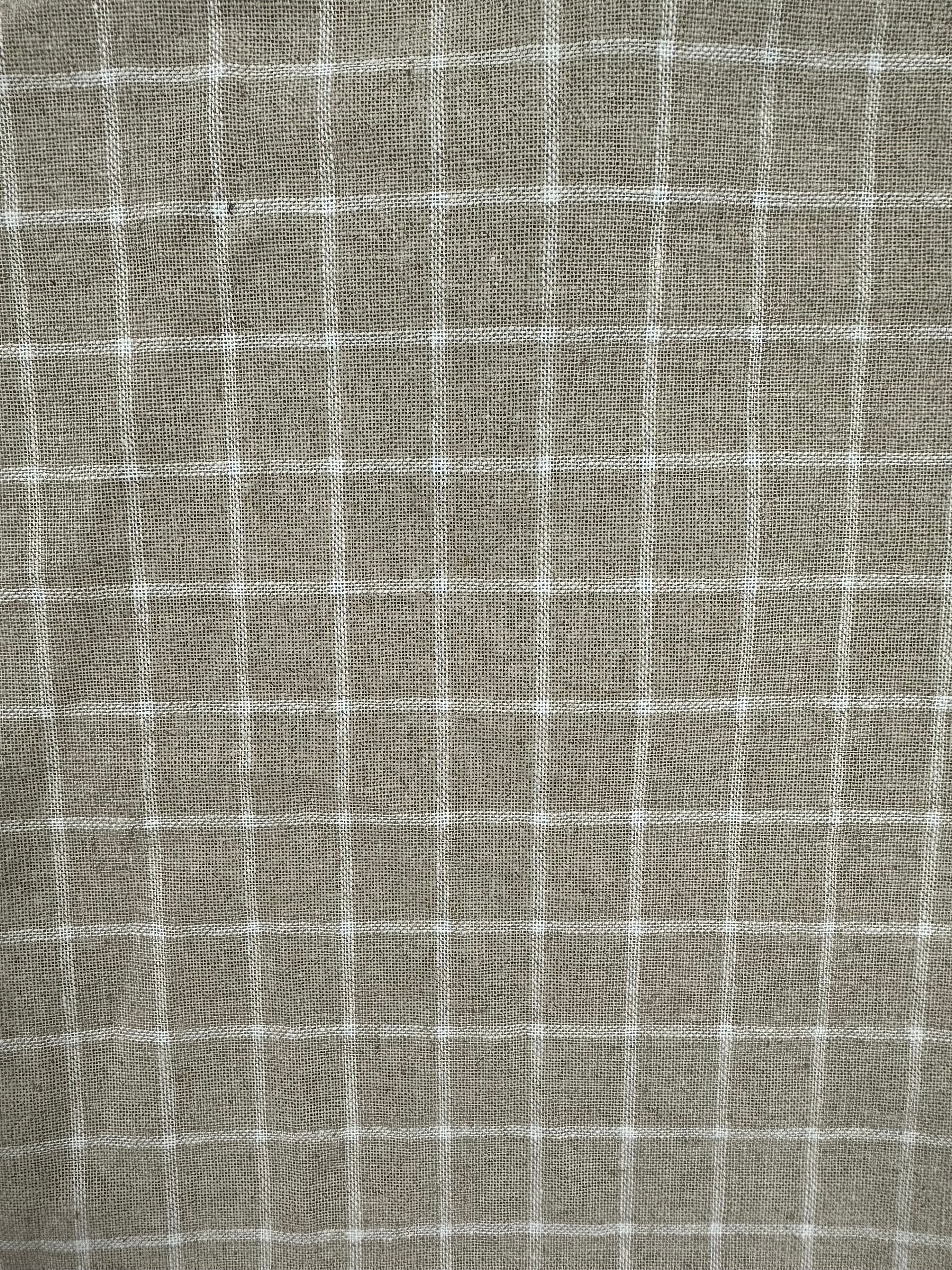 Natural Linen Cotton Check Fabric – 140 cm Wide