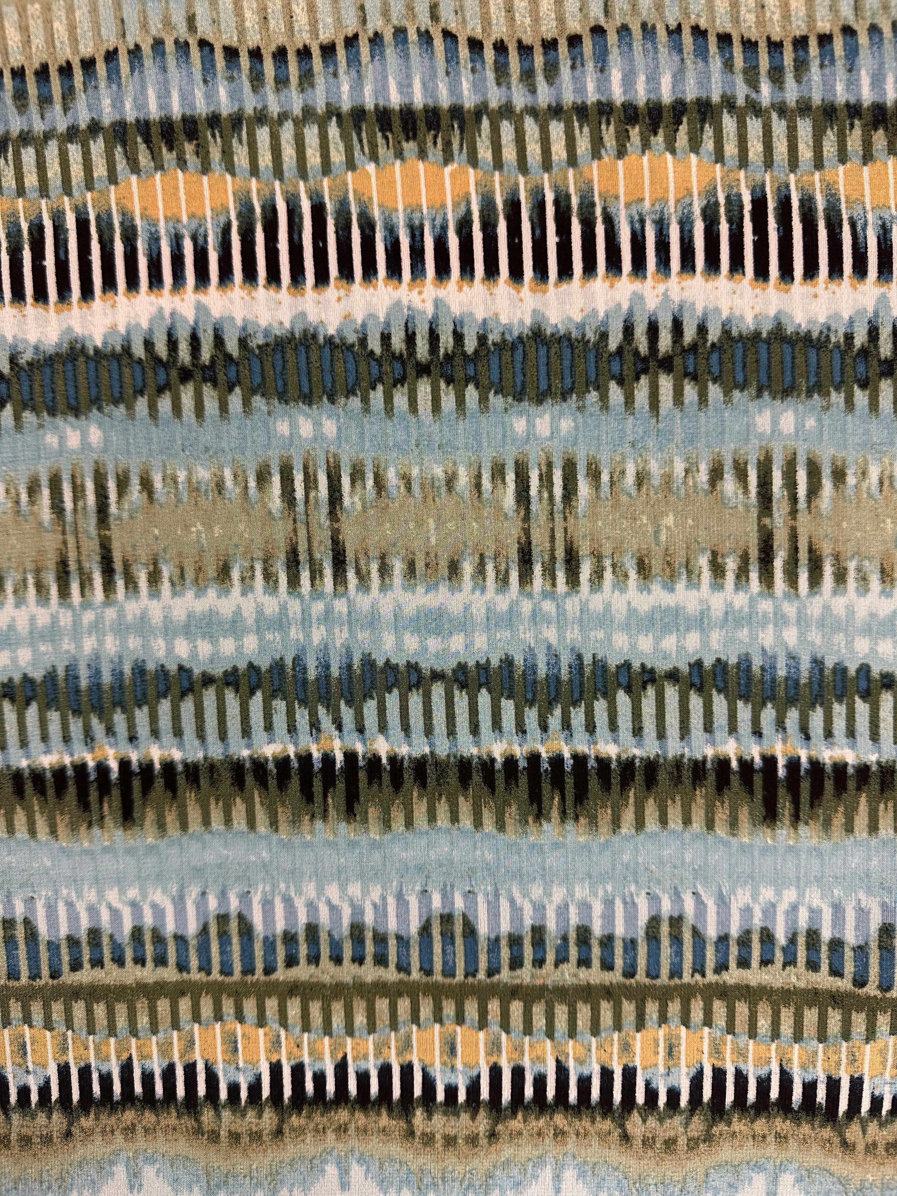Lightweight Abstract Wave Polyester Fabric – Green, Yellow & Blue – 150 cm Wide