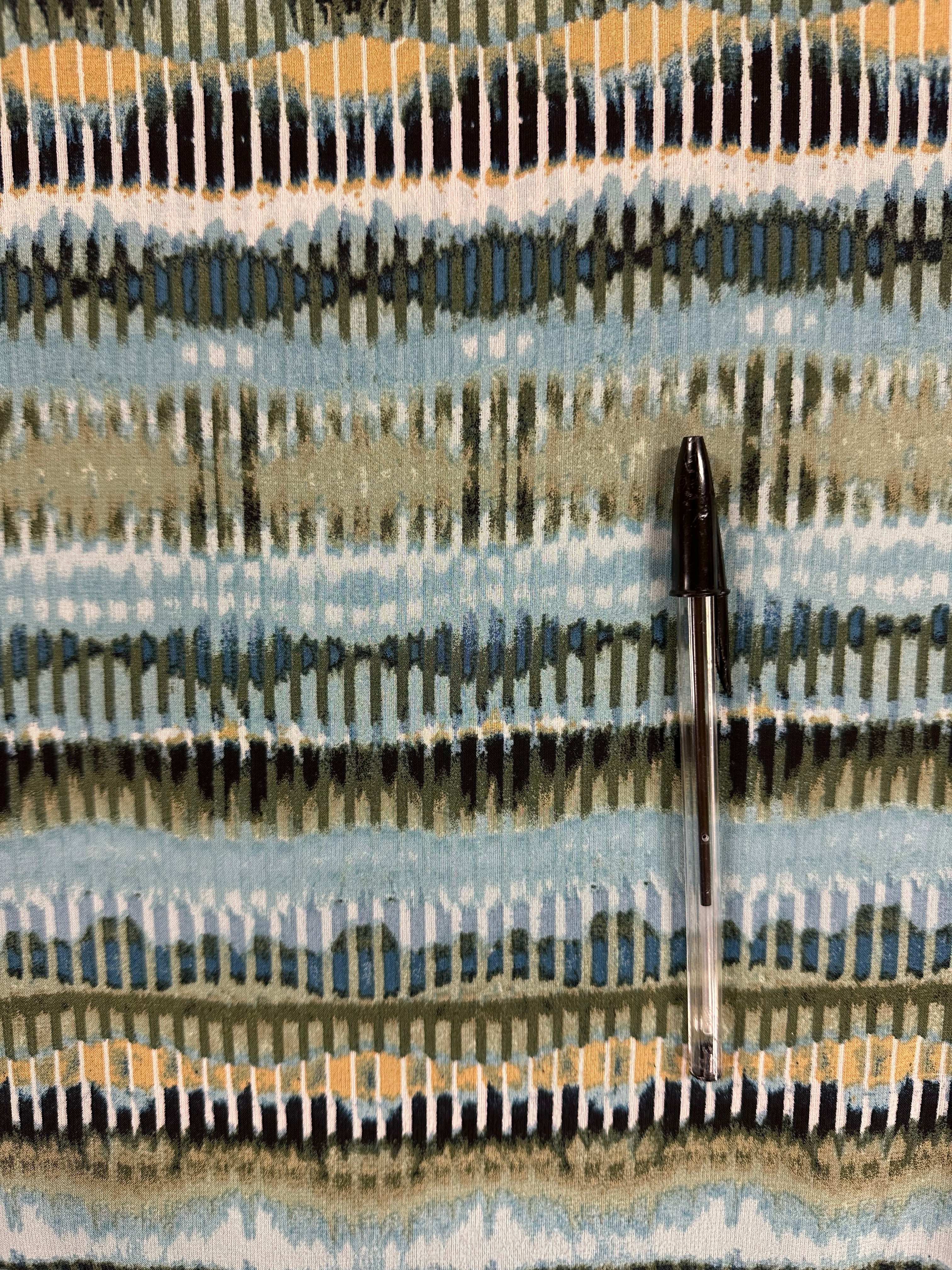 Lightweight Abstract Wave Polyester Fabric – Green, Yellow & Blue – 150 cm Wide