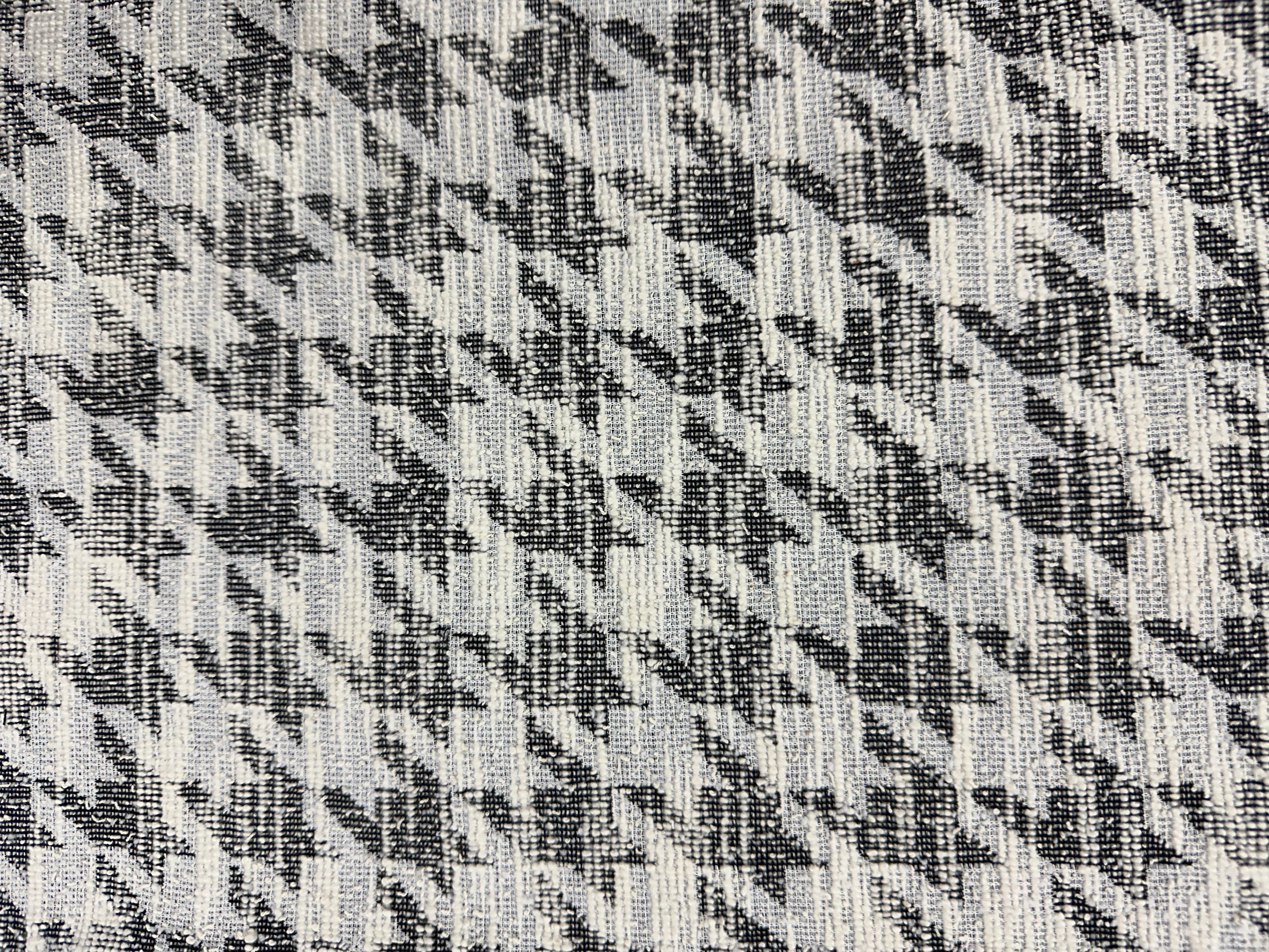 Polyester-Cotton Houndstooth Fabric – Black & White with Powder Blue Accents – 150 cm Wide xr15