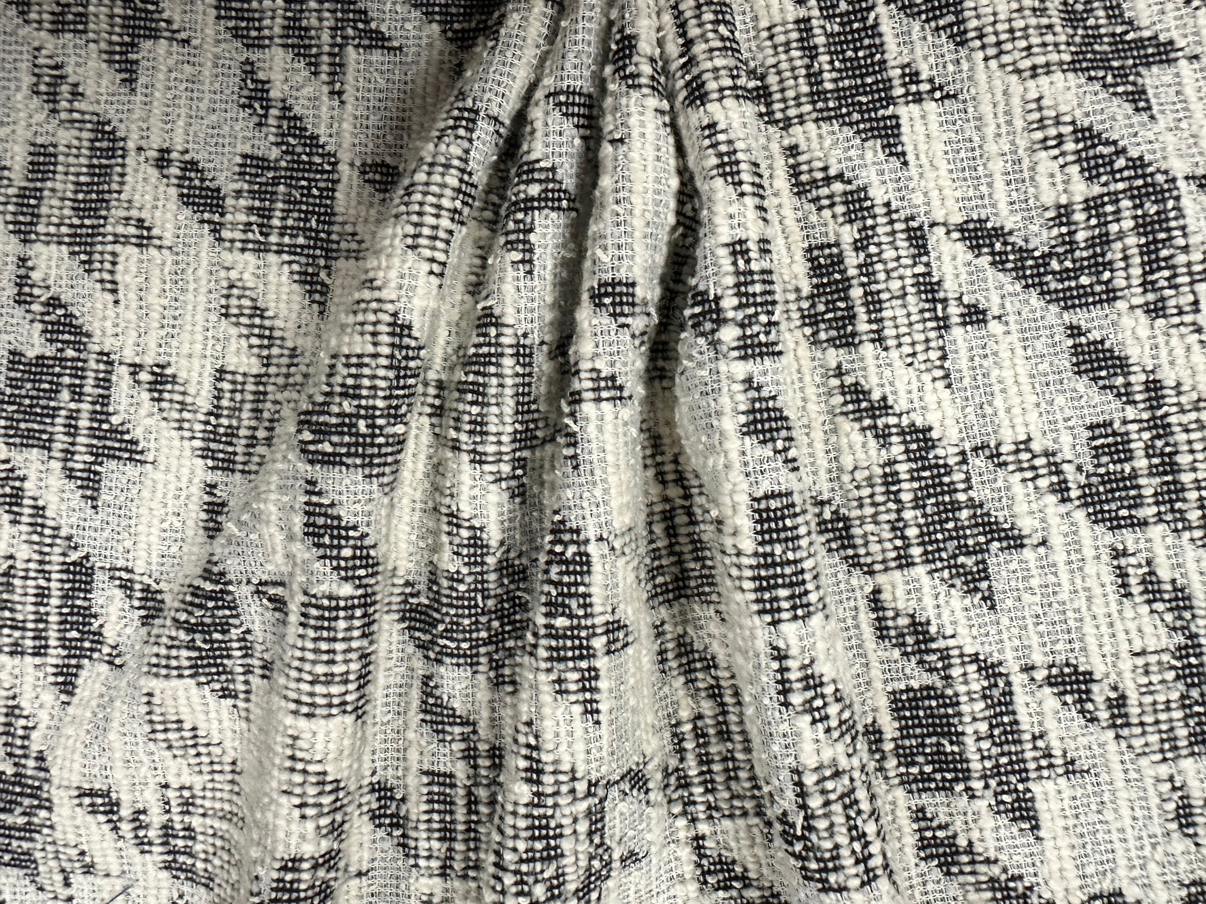 Polyester-Cotton Houndstooth Fabric – Black & White with Powder Blue Accents – 150 cm Wide xr15