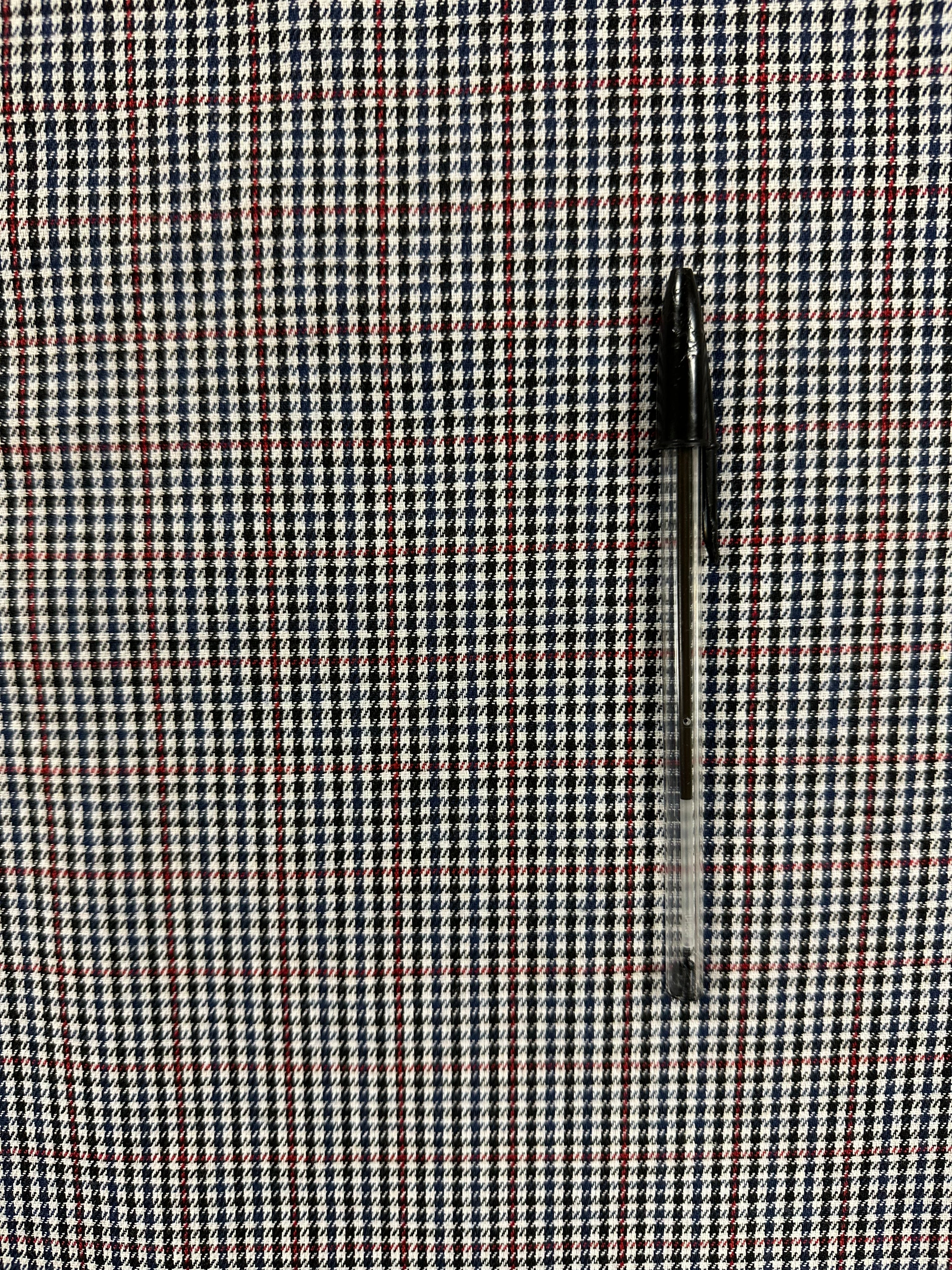 Polyester-Viscose Houndstooth Fabric – Black & Cream with Cherry Red