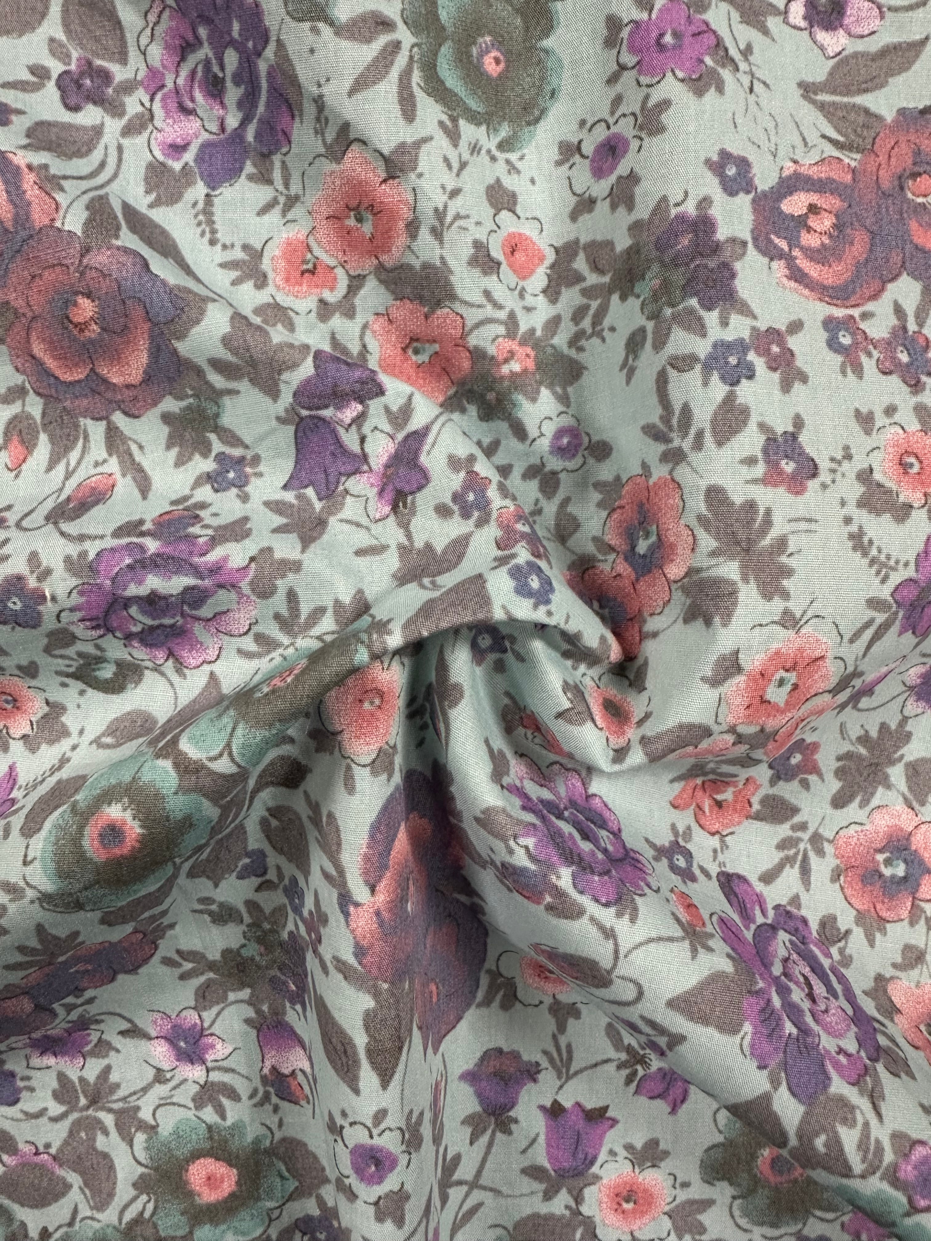 100% Cotton Fabric – Sky Blue with Multicoloured Floral Pattern – 148 cm Wide