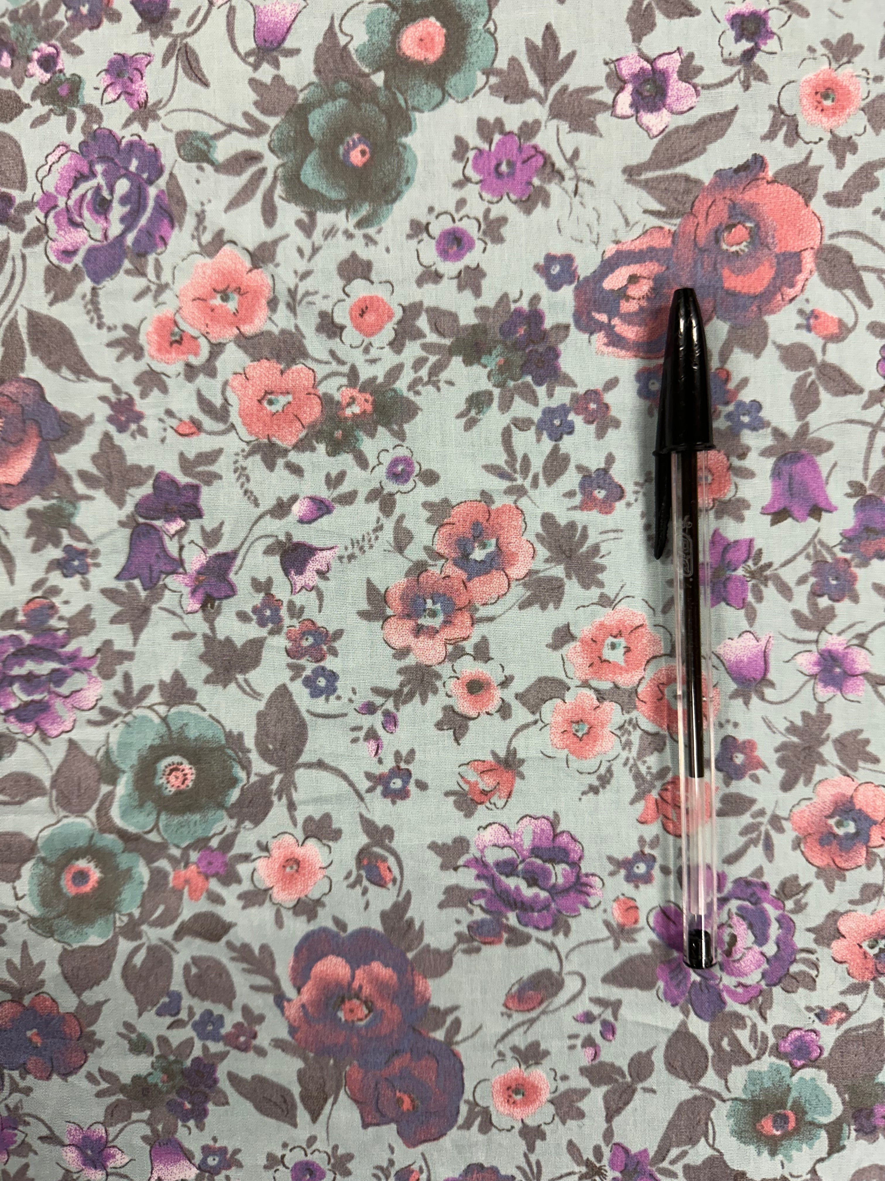 100% Cotton Fabric – Sky Blue with Multicoloured Floral Pattern – 148 cm Wide