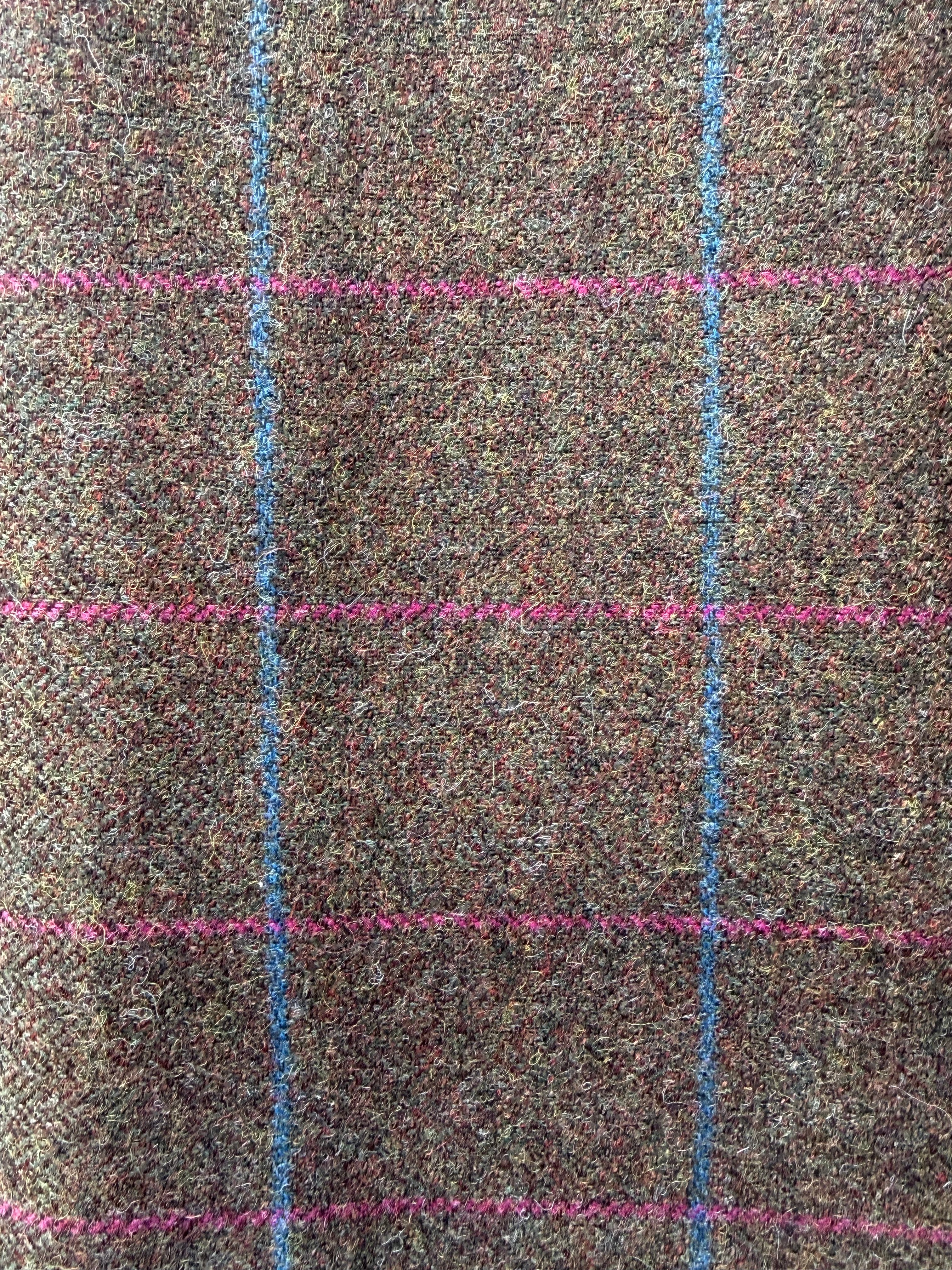 Brown Wool Fabric Remnant with Pink & Blue Lattice Design – 100% Wool 107 CM