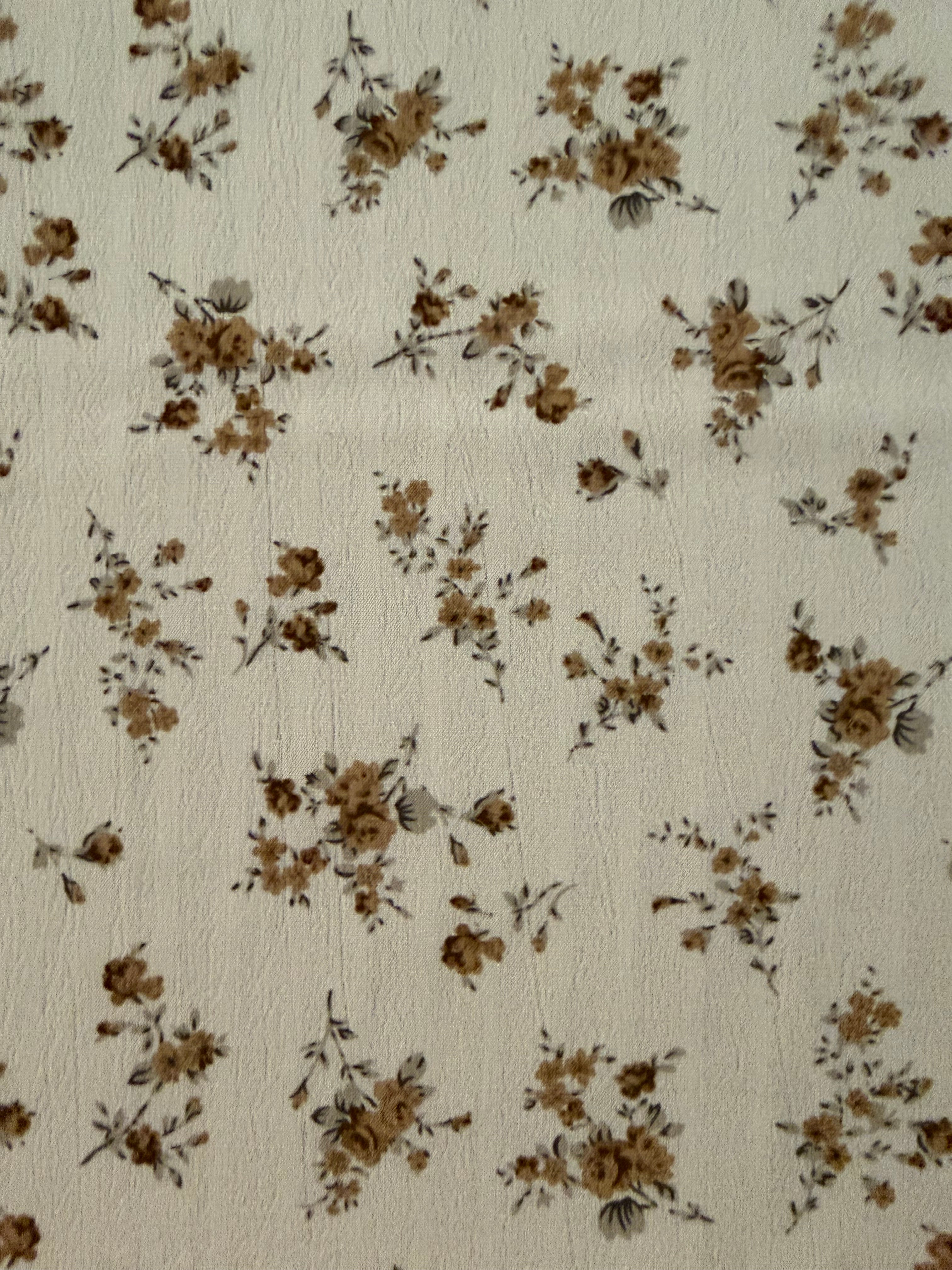 Brown Ditsy Floral Polyester Fabric – Ivory Crinkle Base