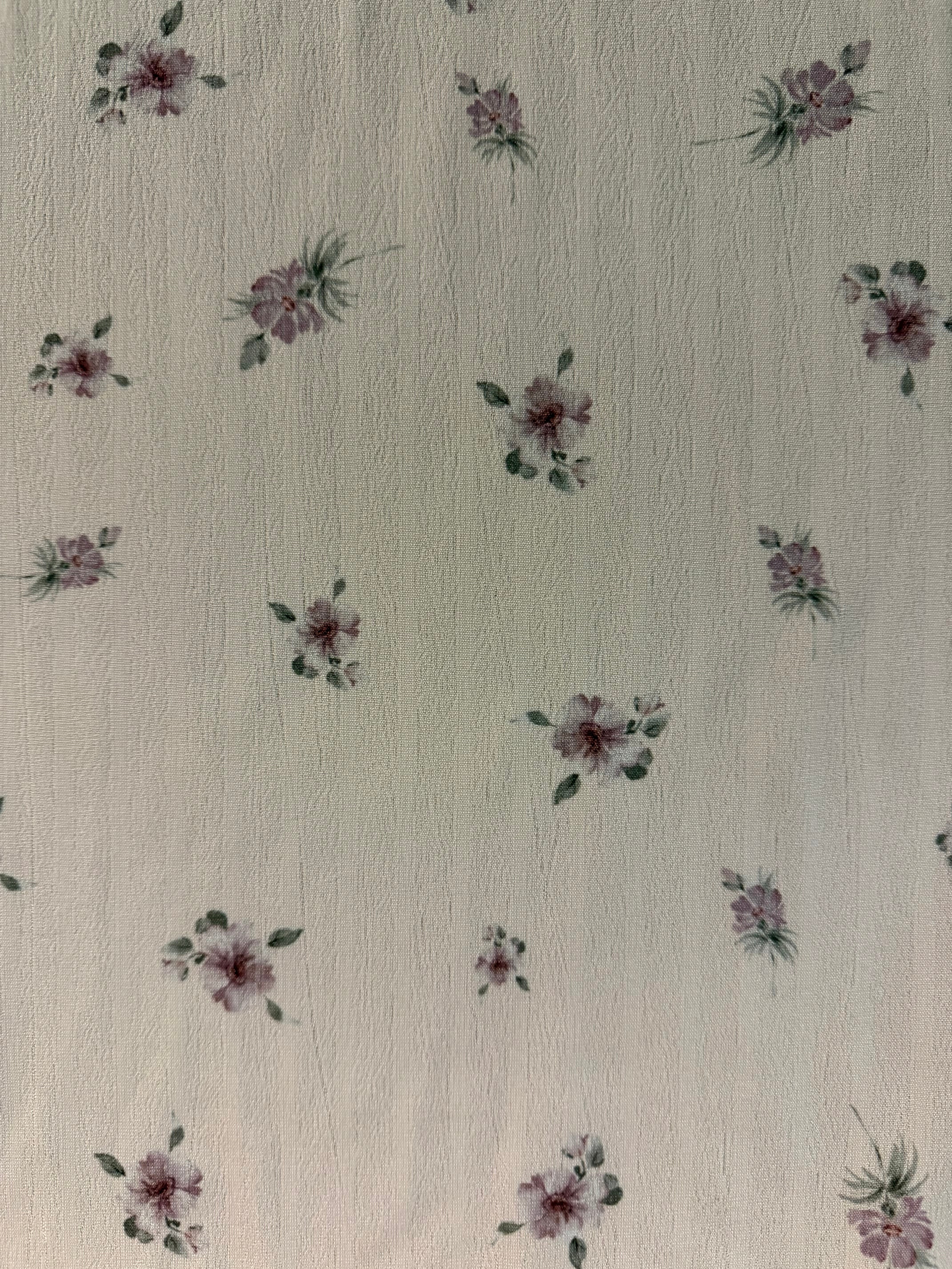 Pink and Olive Ditsy Floral Polyester Fabric – Ivory Crinkle Base