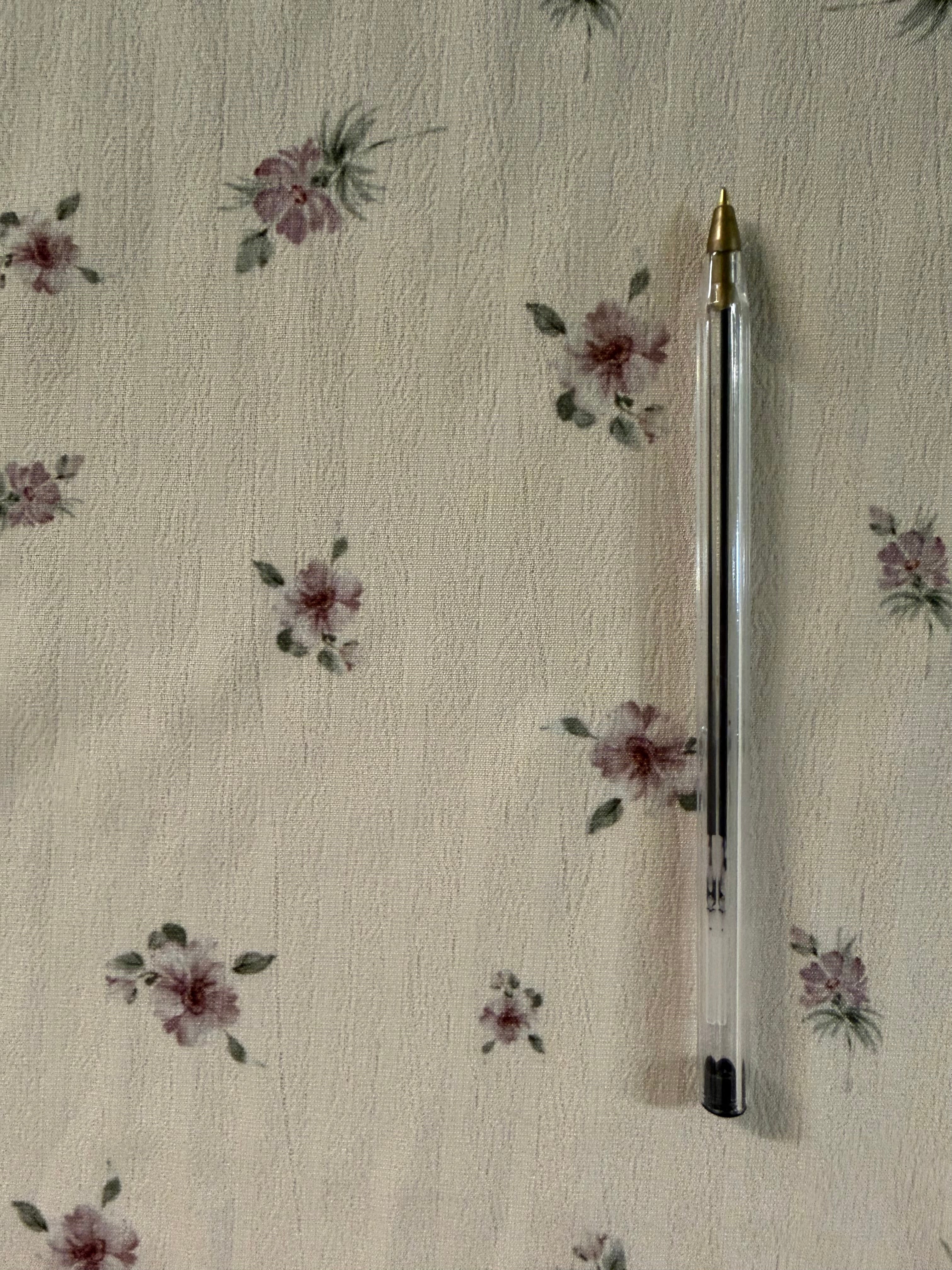 Pink and Olive Ditsy Floral Polyester Fabric – Ivory Crinkle Base