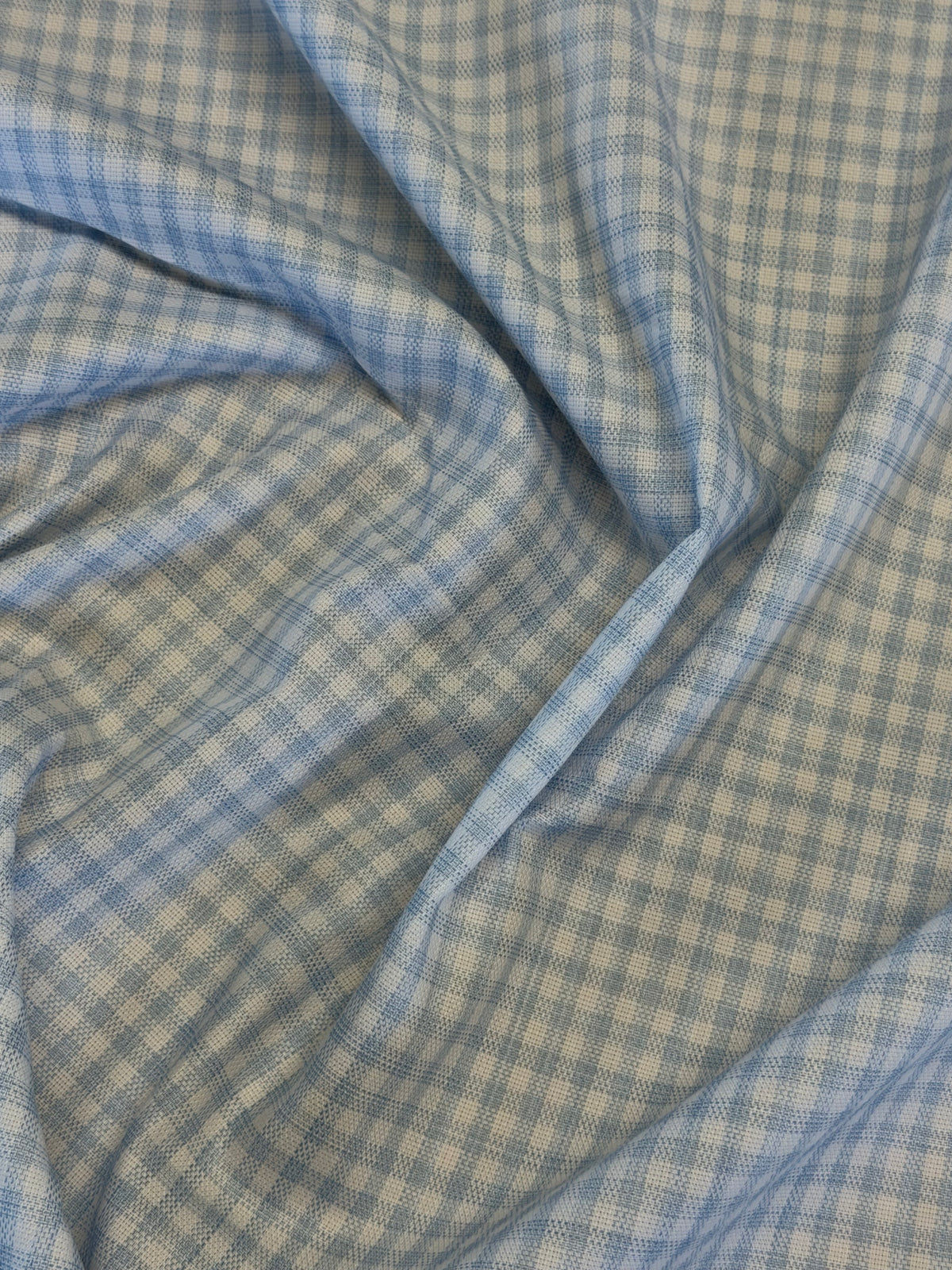 Pale Blue & White Checked Cotton Shirting Fabric – 100% Cotton, 140cm Wide