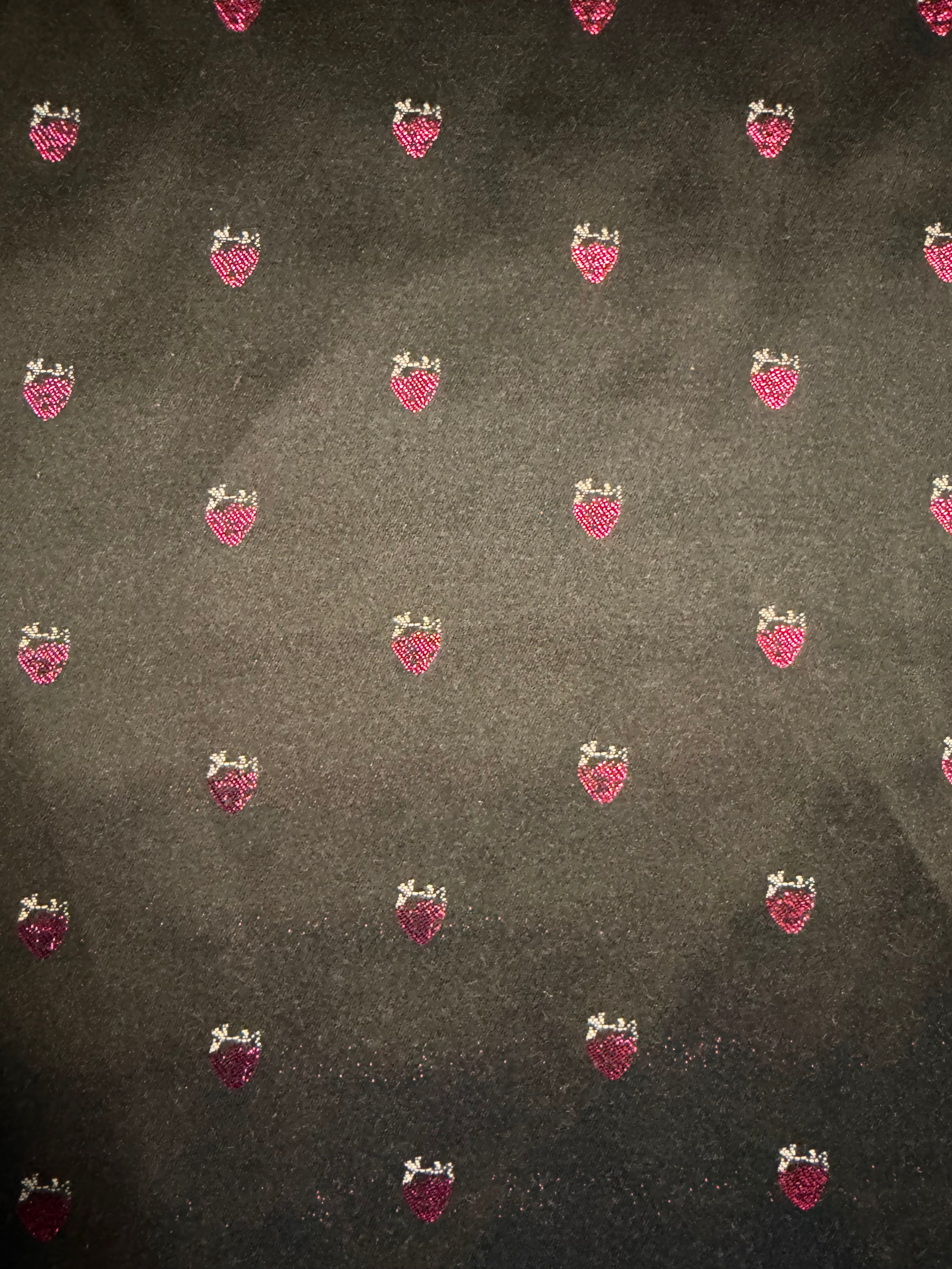 Italian Black Strawberry Jacquard Satin Fabric – Polyester Cotton Blend – 129 cm Wide