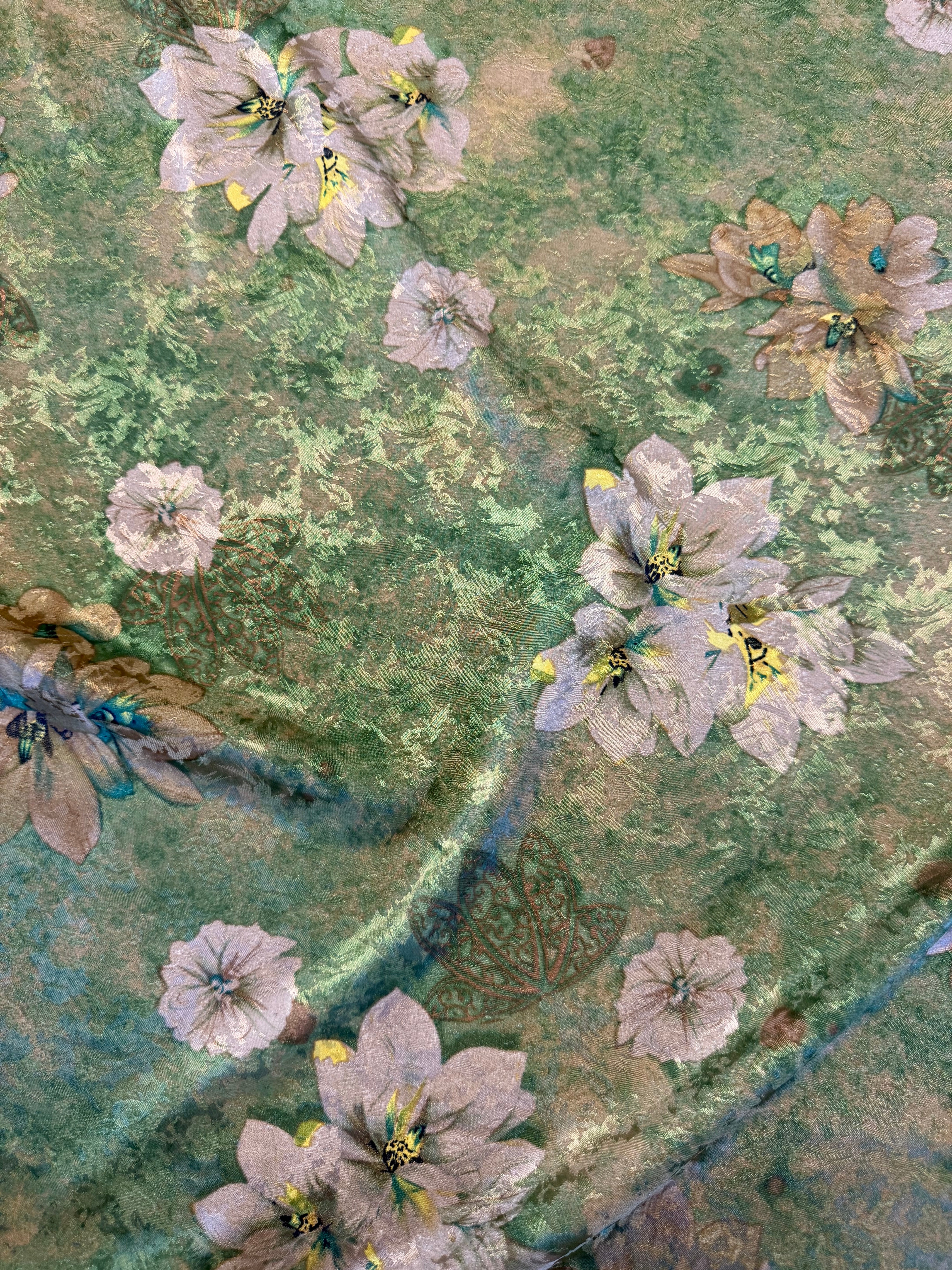 Green & Mauve Floral Printed Polyester Fabric – 154 cm Wide