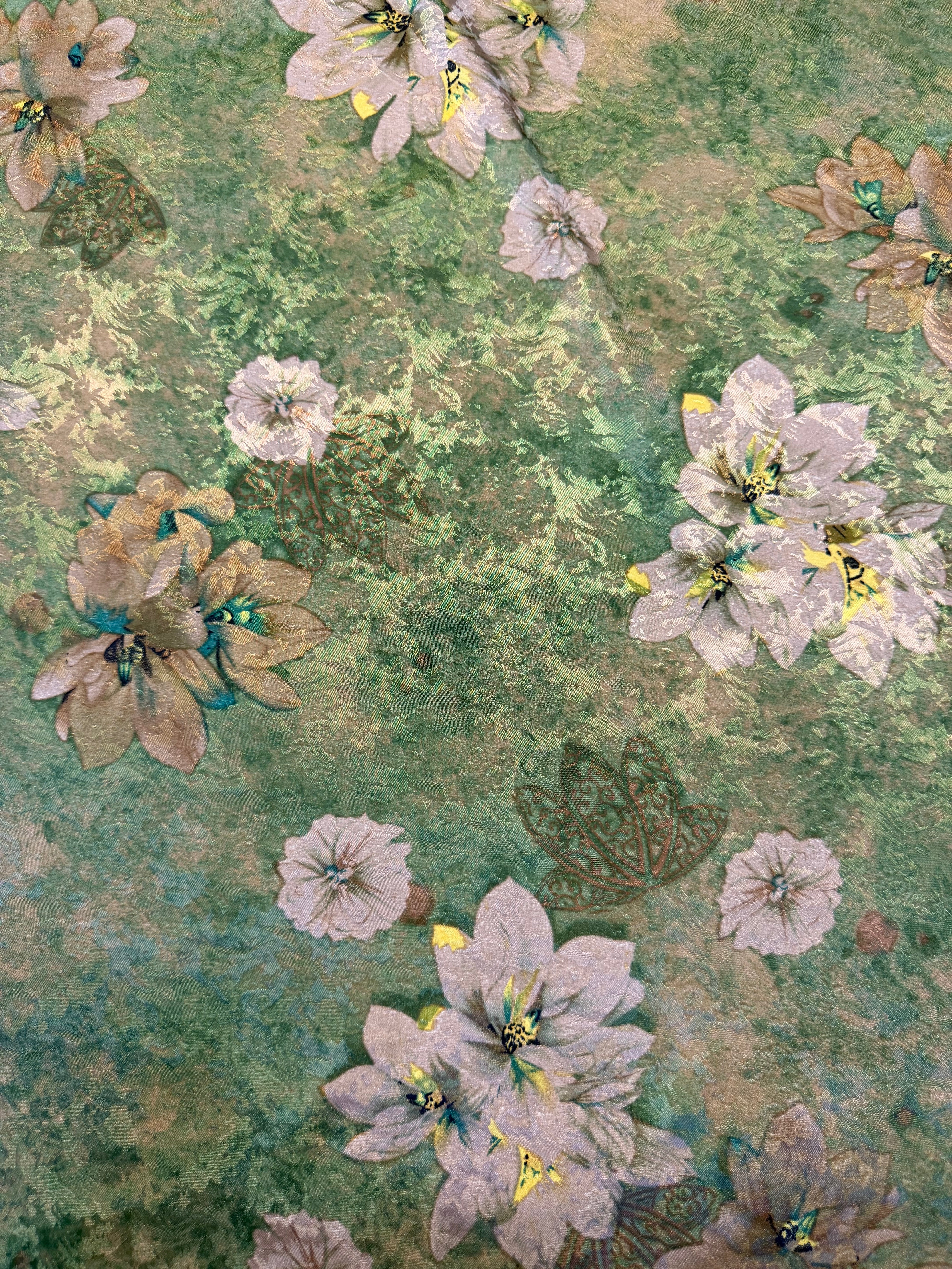 Green & Mauve Floral Printed Polyester Fabric – 154 cm Wide
