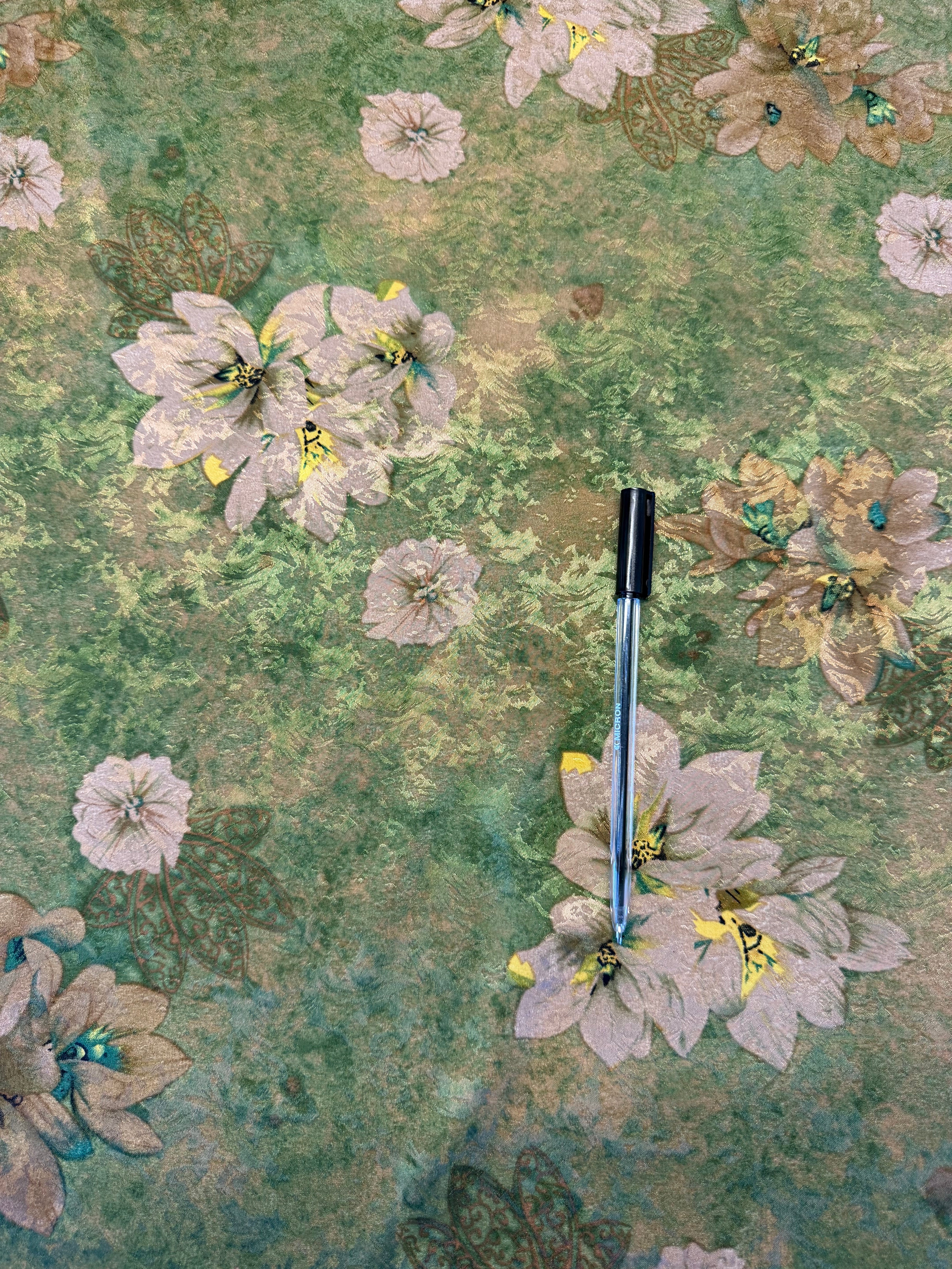 Green & Mauve Floral Printed Polyester Fabric – 154 cm Wide
