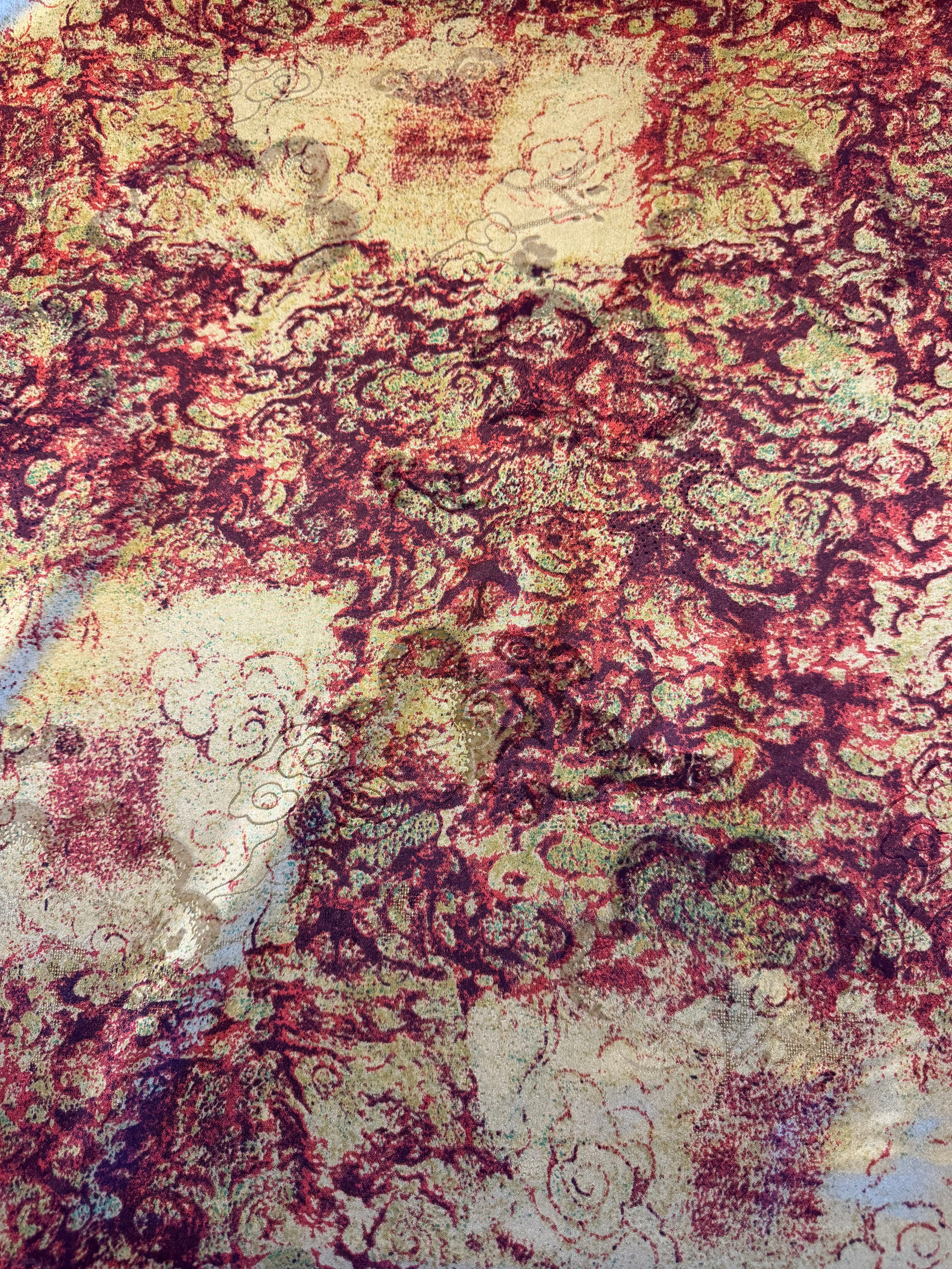 Neutral & Burgundy Abstract Printed Polyester Fabric – 154 cm Wide