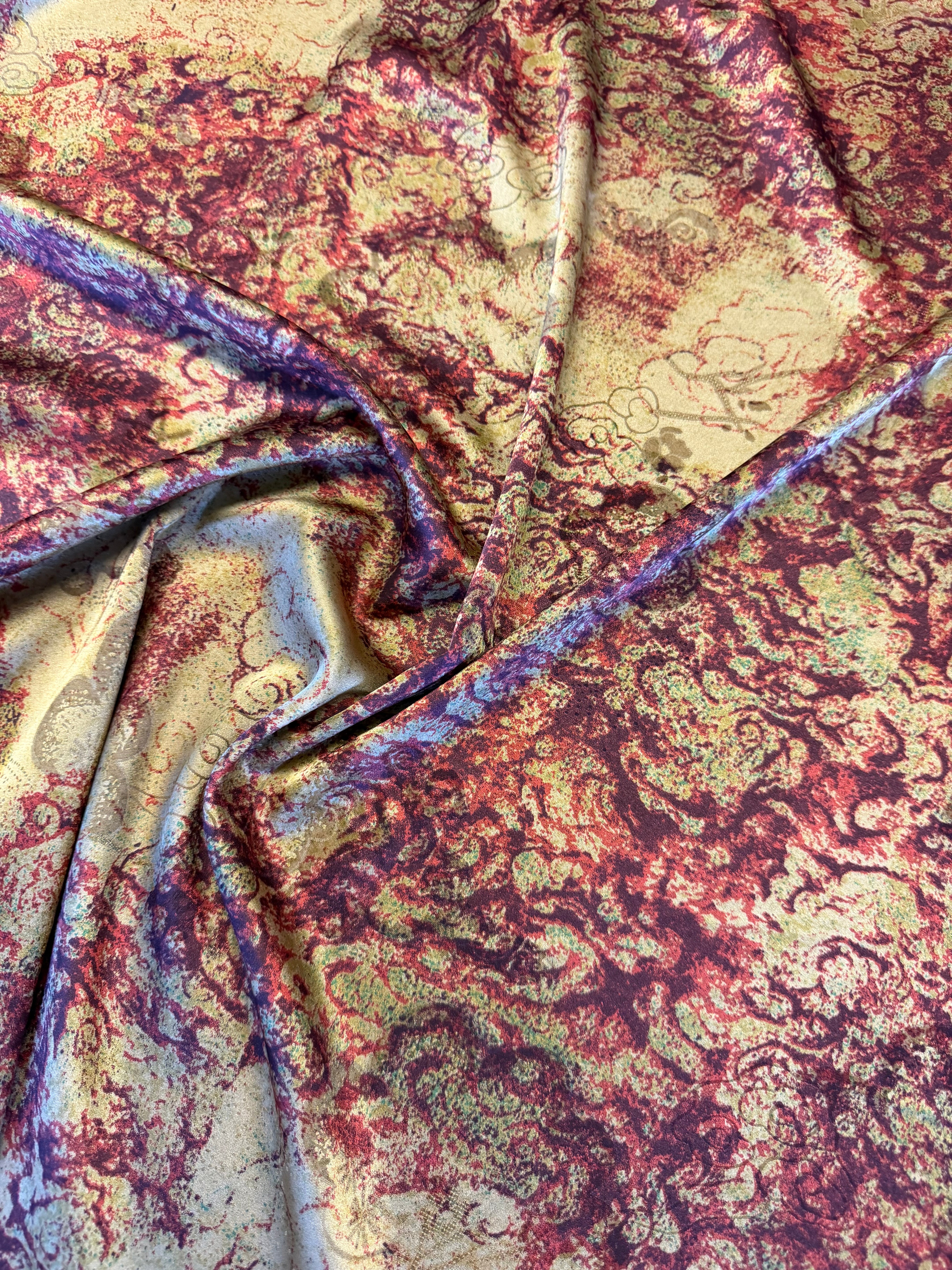 Neutral & Burgundy Abstract Printed Polyester Fabric – 154 cm Wide