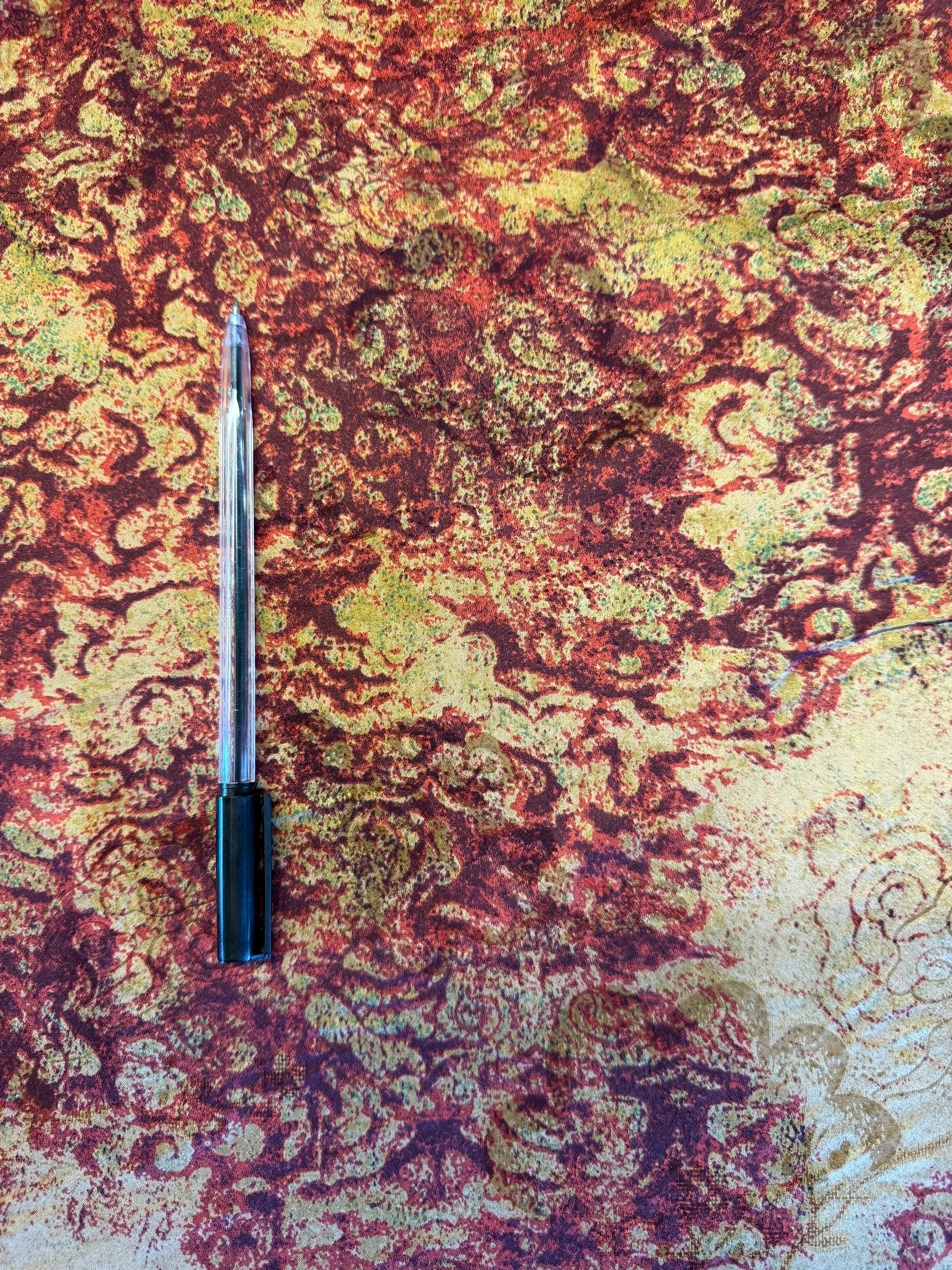 Neutral & Burgundy Abstract Printed Polyester Fabric – 154 cm Wide