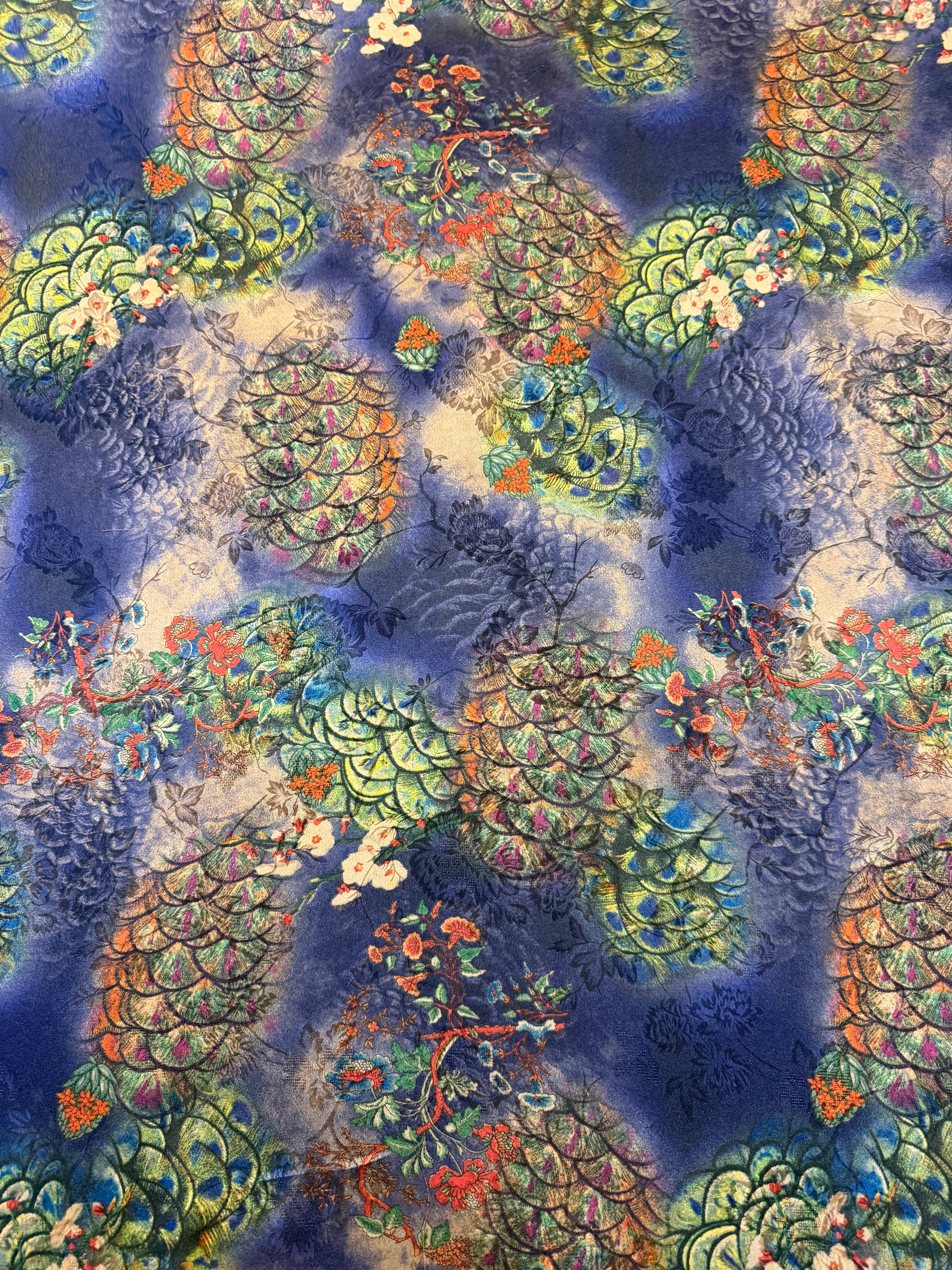 Multicoloured Printed Polyester Fabric on Blue Base – 154 cm Wide