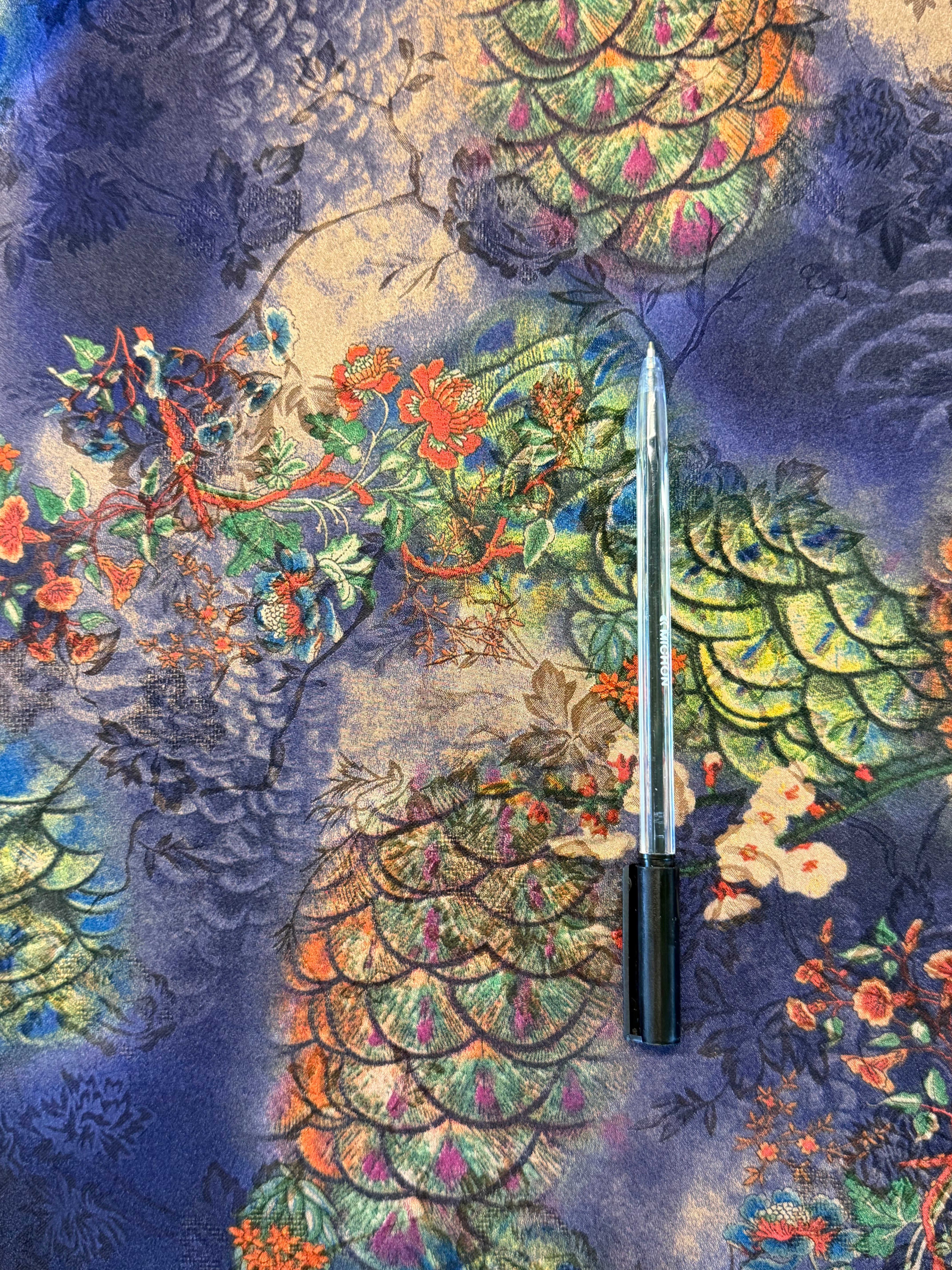 Multicoloured Printed Polyester Fabric on Blue Base – 154 cm Wide