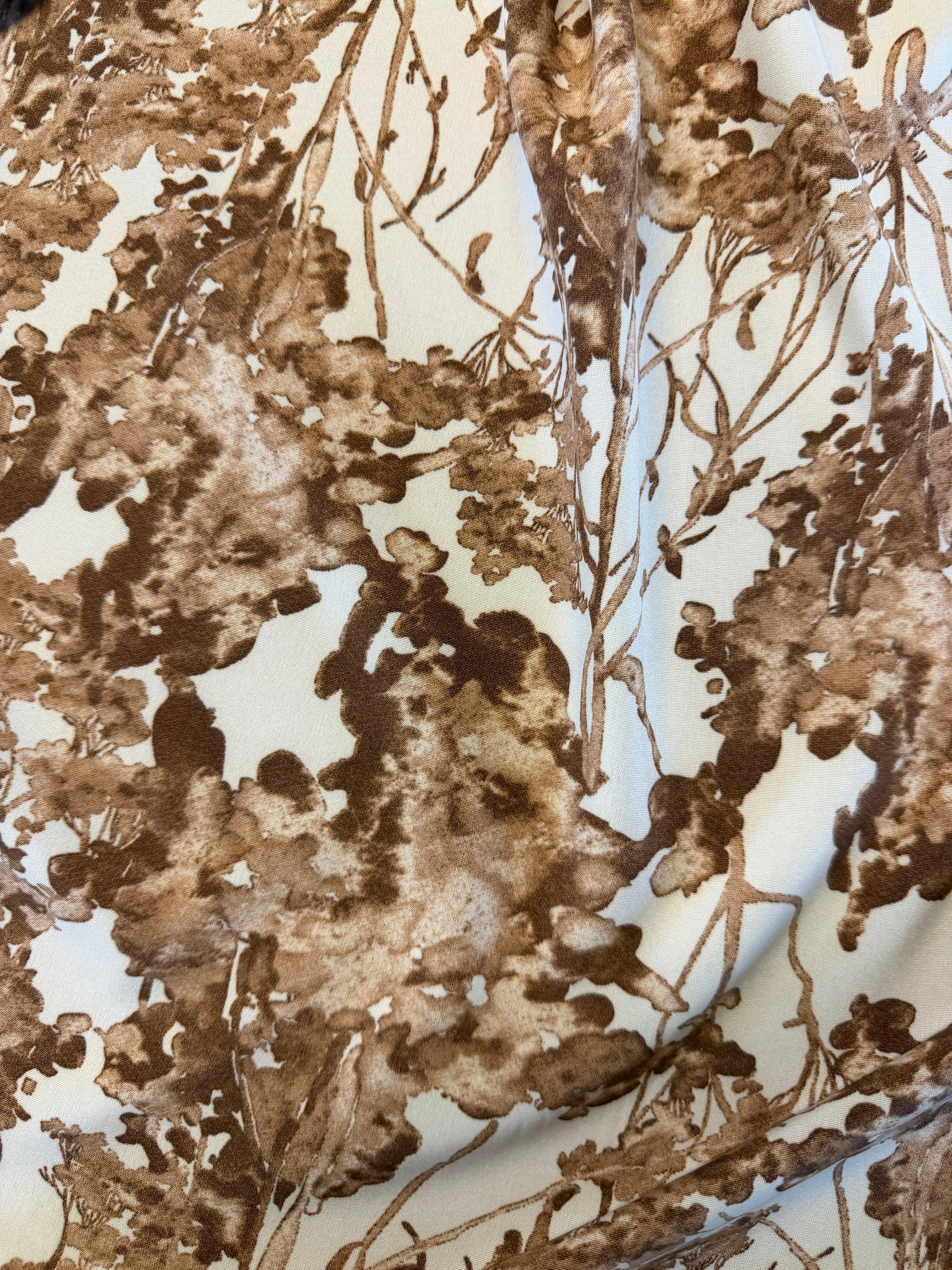 Brown & Cream Floral Printed Polyester Fabric – 154 cm Wide