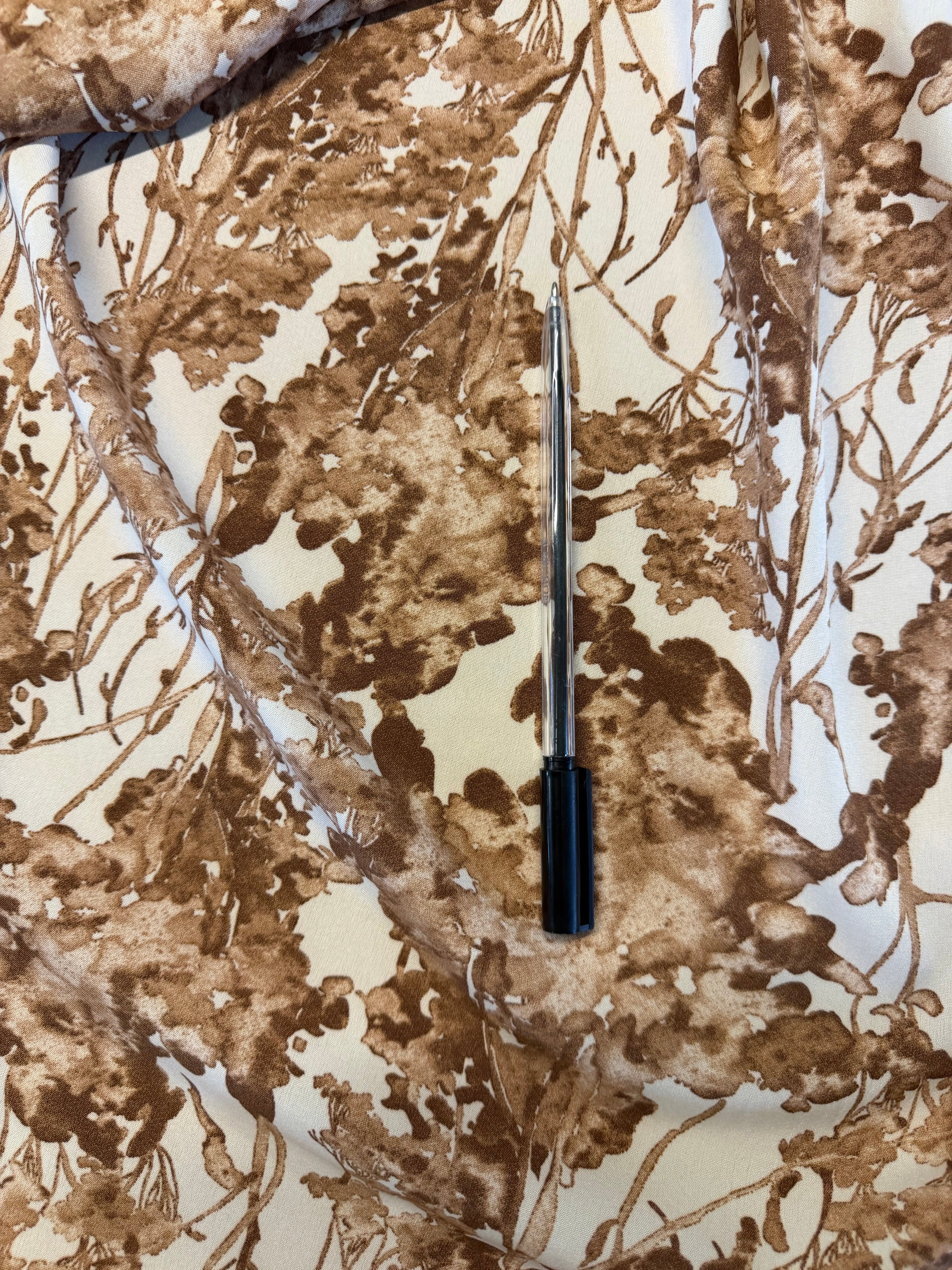 Brown & Cream Floral Printed Polyester Fabric – 154 cm Wide